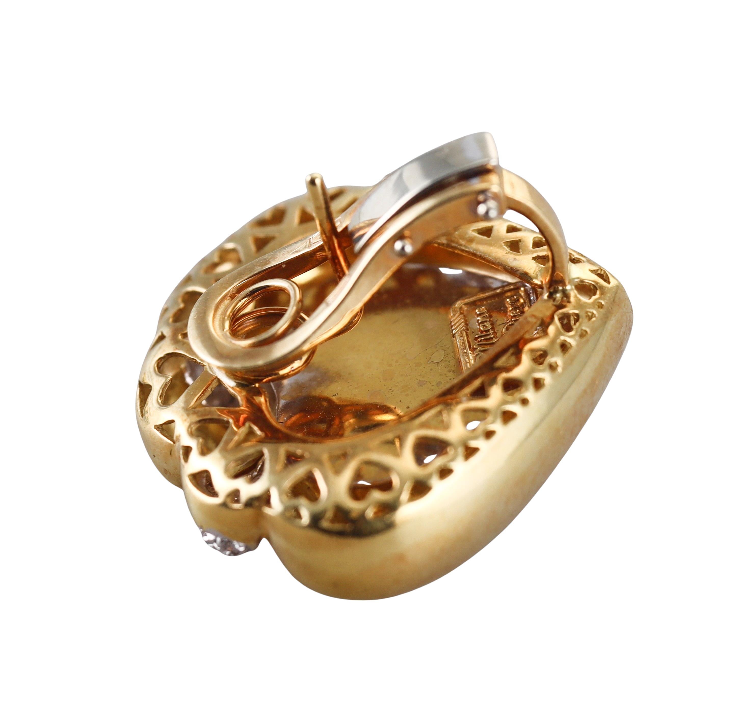 Piero Milano Vintage Gold Mabe Perle Diamant Herz Ohrringe im Zustand „Hervorragend“ im Angebot in New York, NY