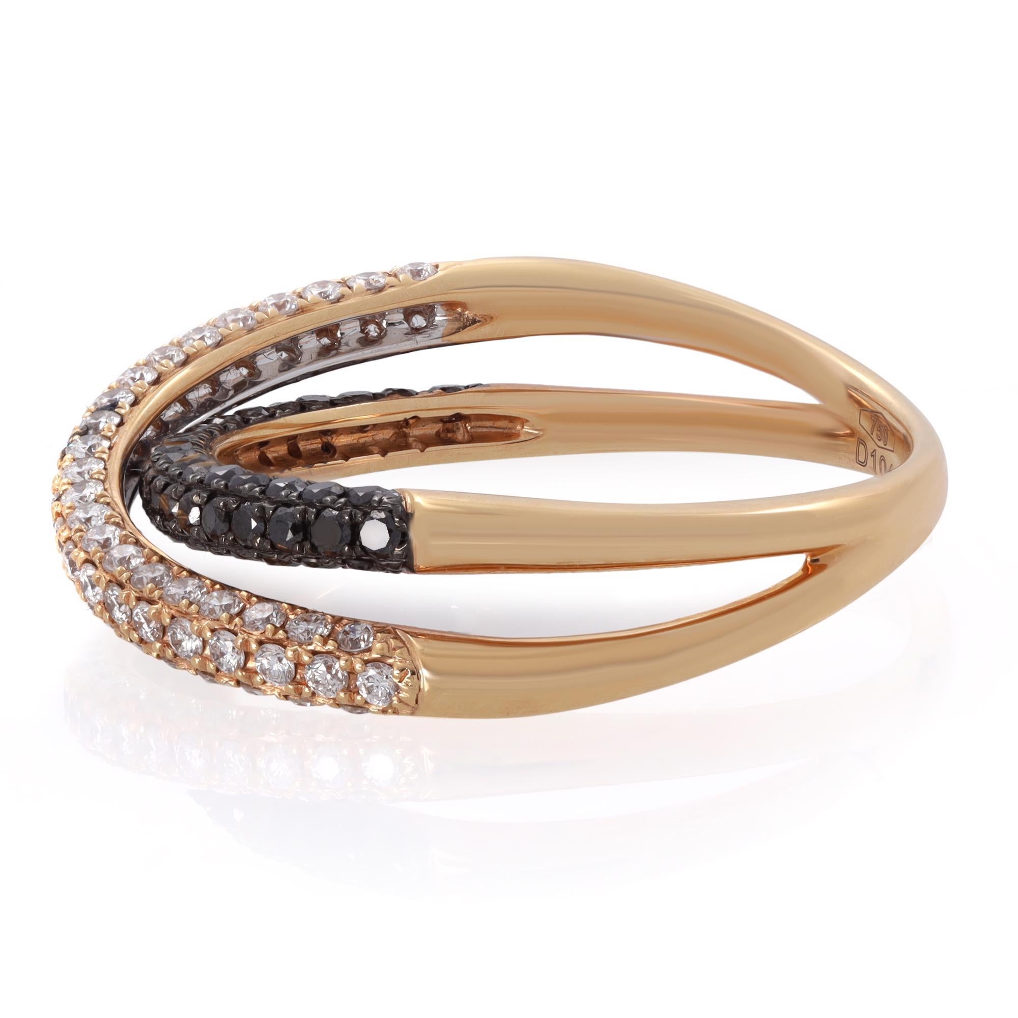Piero Milano White & Black Diamond Crossover Ring 18k Rose Gold 1.04cttw In New Condition For Sale In New York, NY