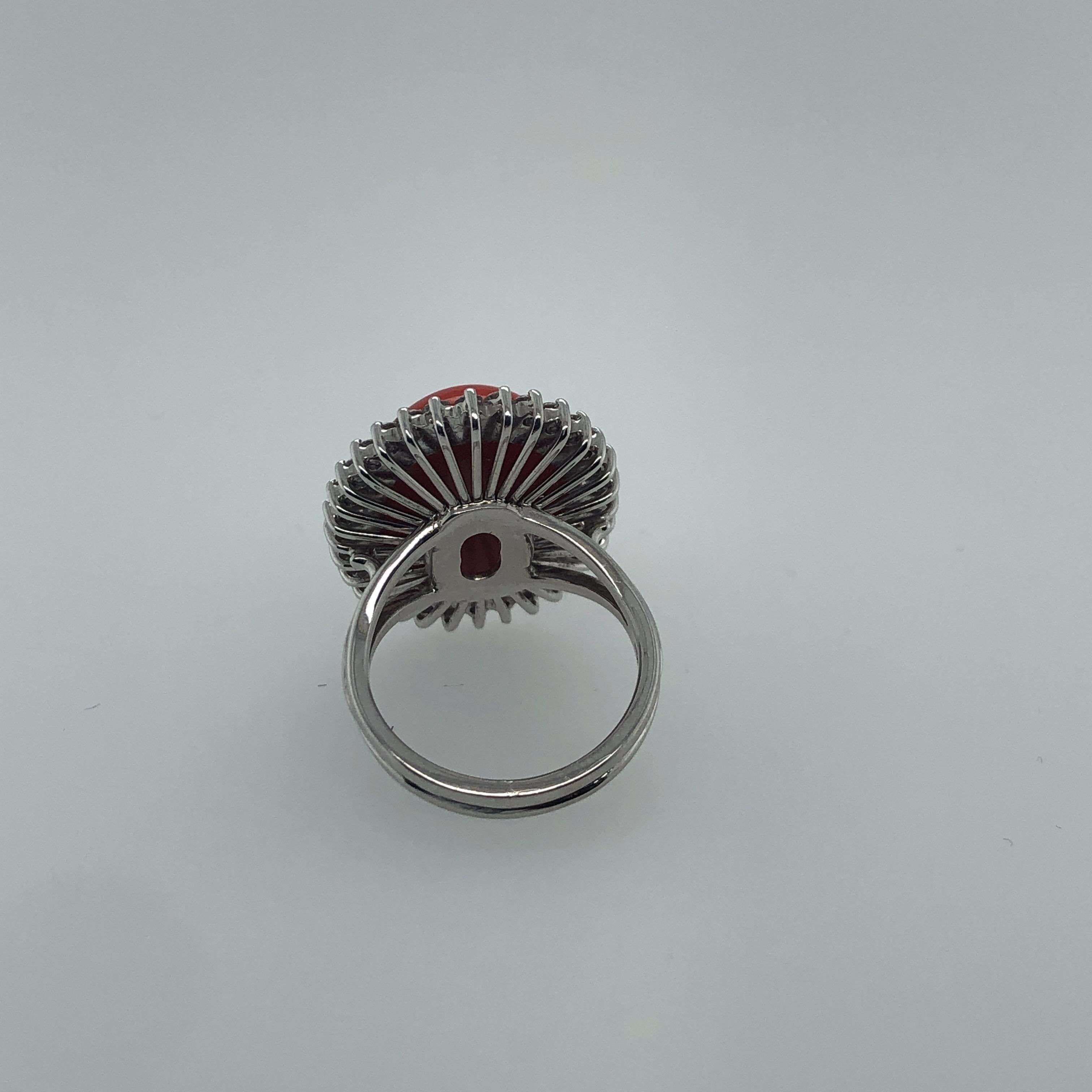 Oval Cut Piero Milano White Gold Oval Coral and Diamond Ring