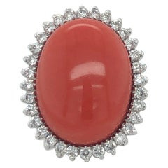 Piero Milano White Gold Oval Coral and Diamond Ring