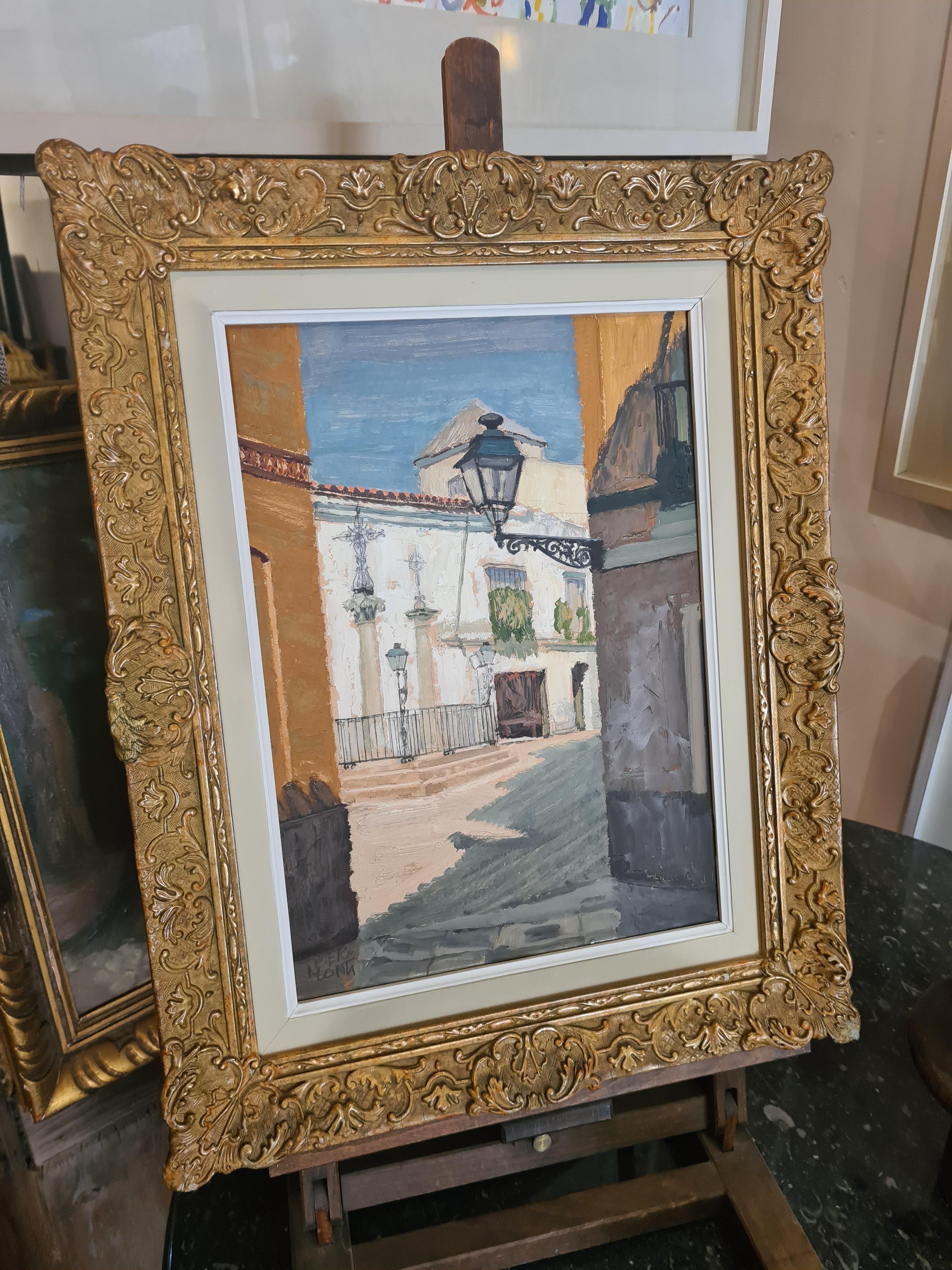 Vista arquitectónica de Sevilla, España. Óleo sobre tabla. 1