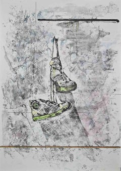 Vintage Tennis Shoes - Lithograph by Piero Mosti - 1980s