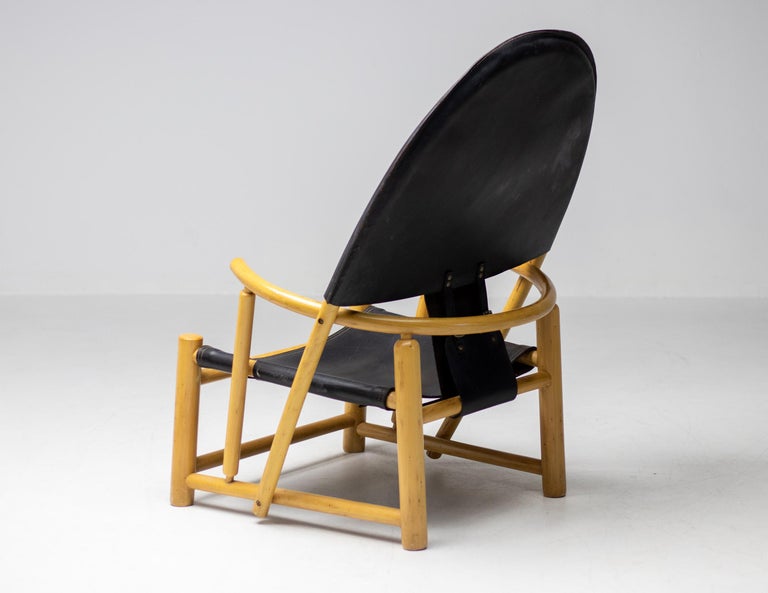 Italian Piero Palange G23 Black Leather Hoop Chair For Sale