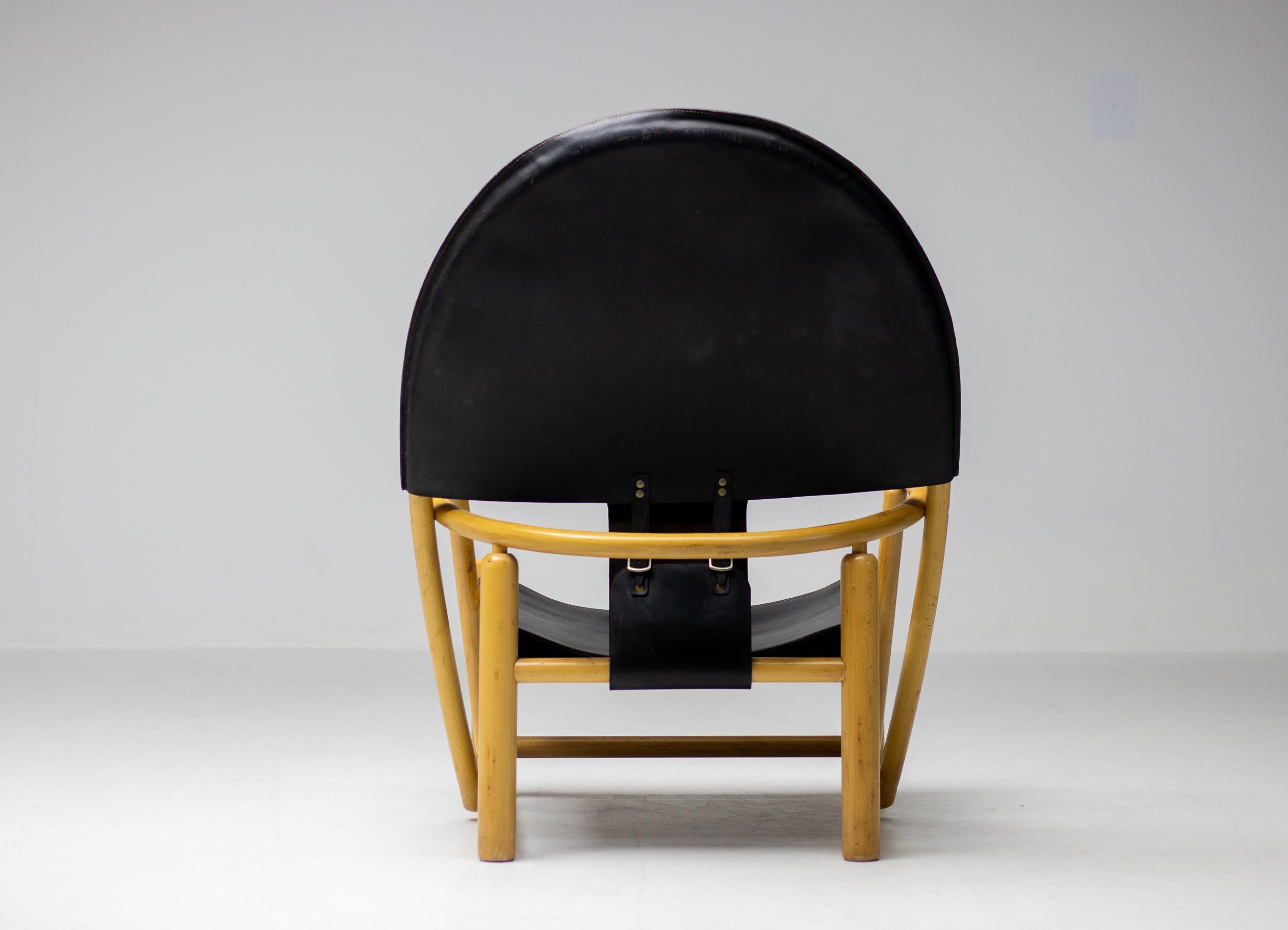 Italian Piero Palange G23 Black Leather Hoop Chair For Sale