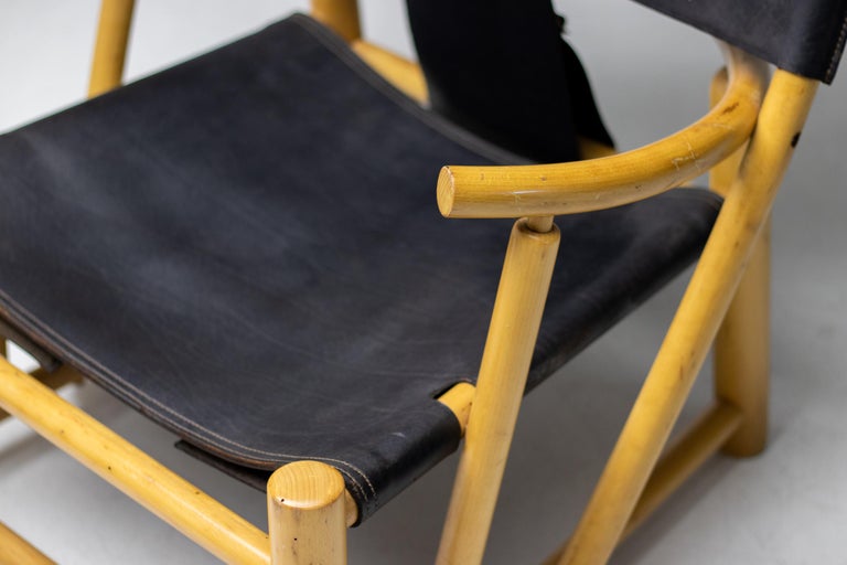 Piero Palange G23 Black Leather Hoop Chair In Good Condition For Sale In Dronten, NL