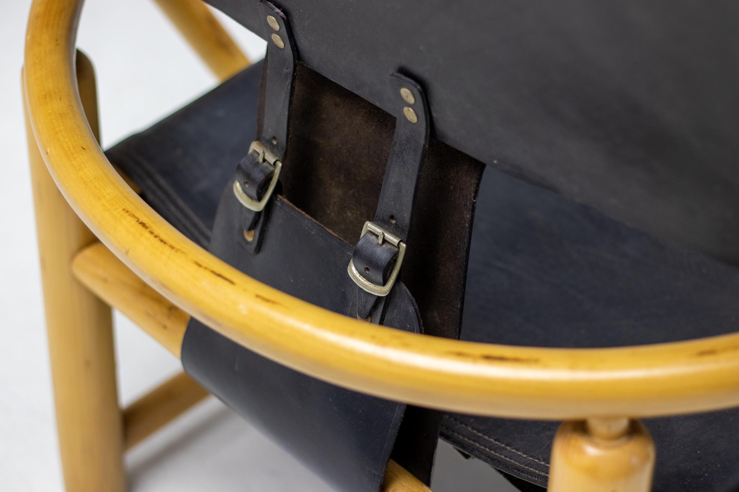 Piero Palange G23 Black Leather Hoop Chair In Good Condition For Sale In Dronten, NL