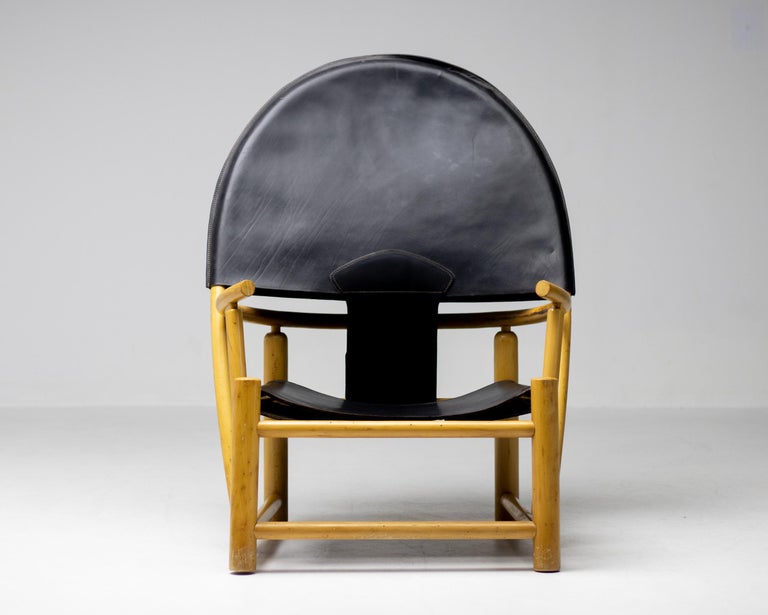 Mid-20th Century Piero Palange G23 Black Leather Hoop Chair For Sale