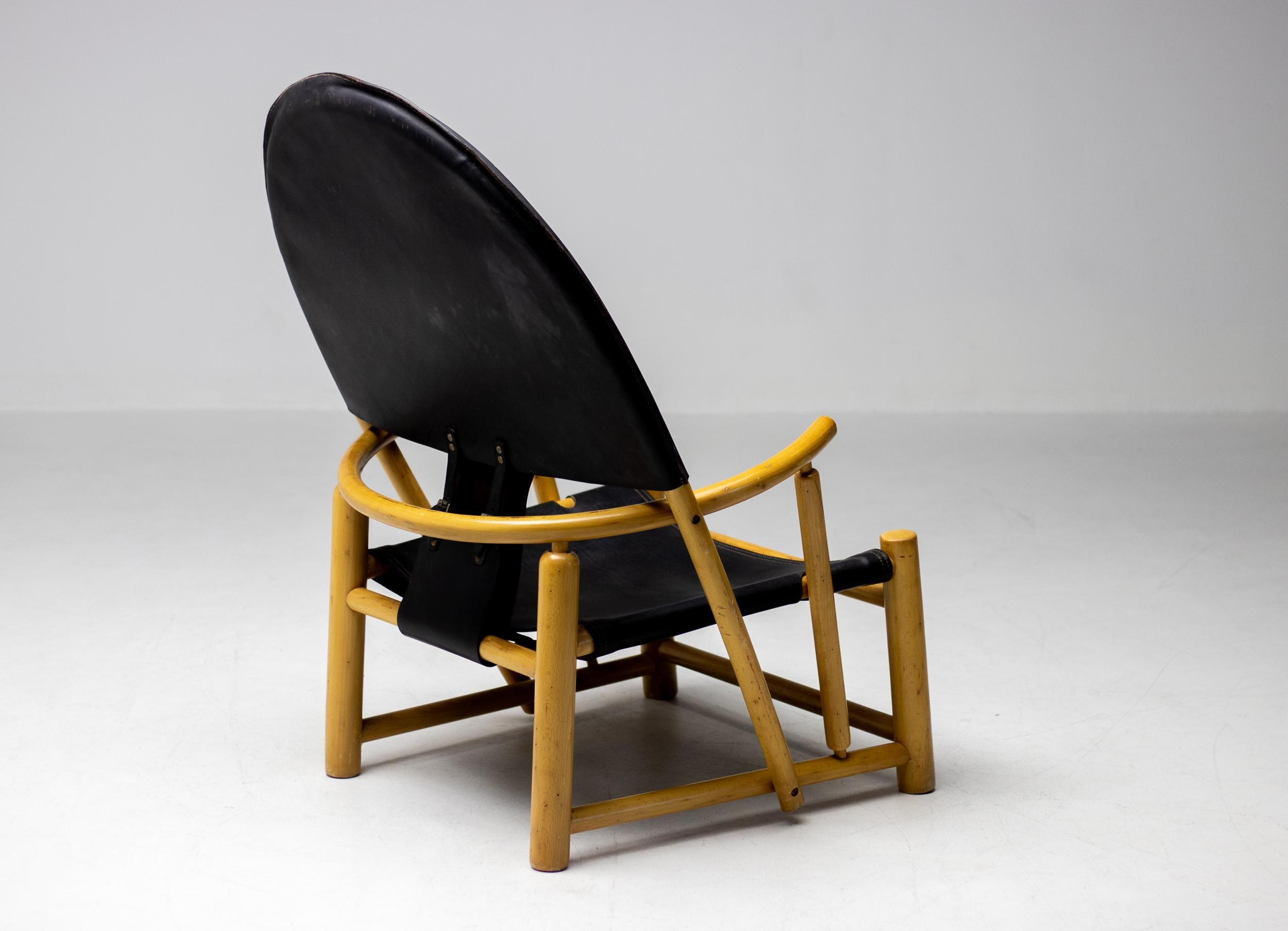 Piero Palange G23 Black Saddle Leather Hoop Chair For Sale 4