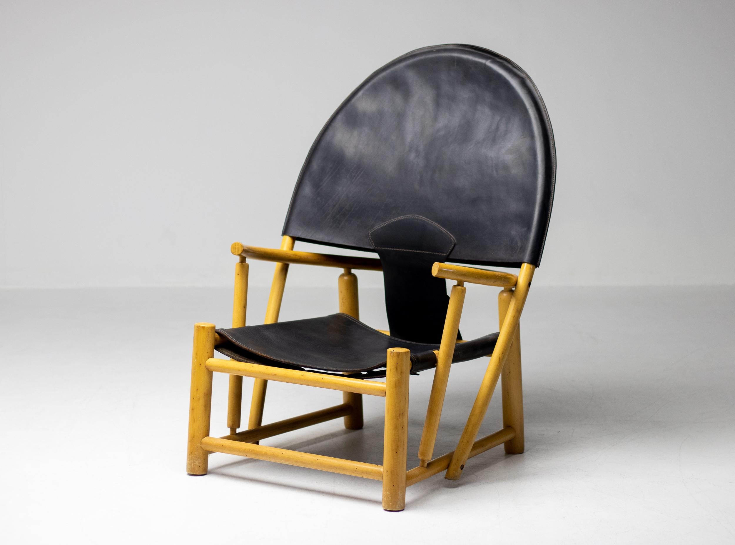 Piero Palange G23 Black Saddle Leather Hoop Chair For Sale 7