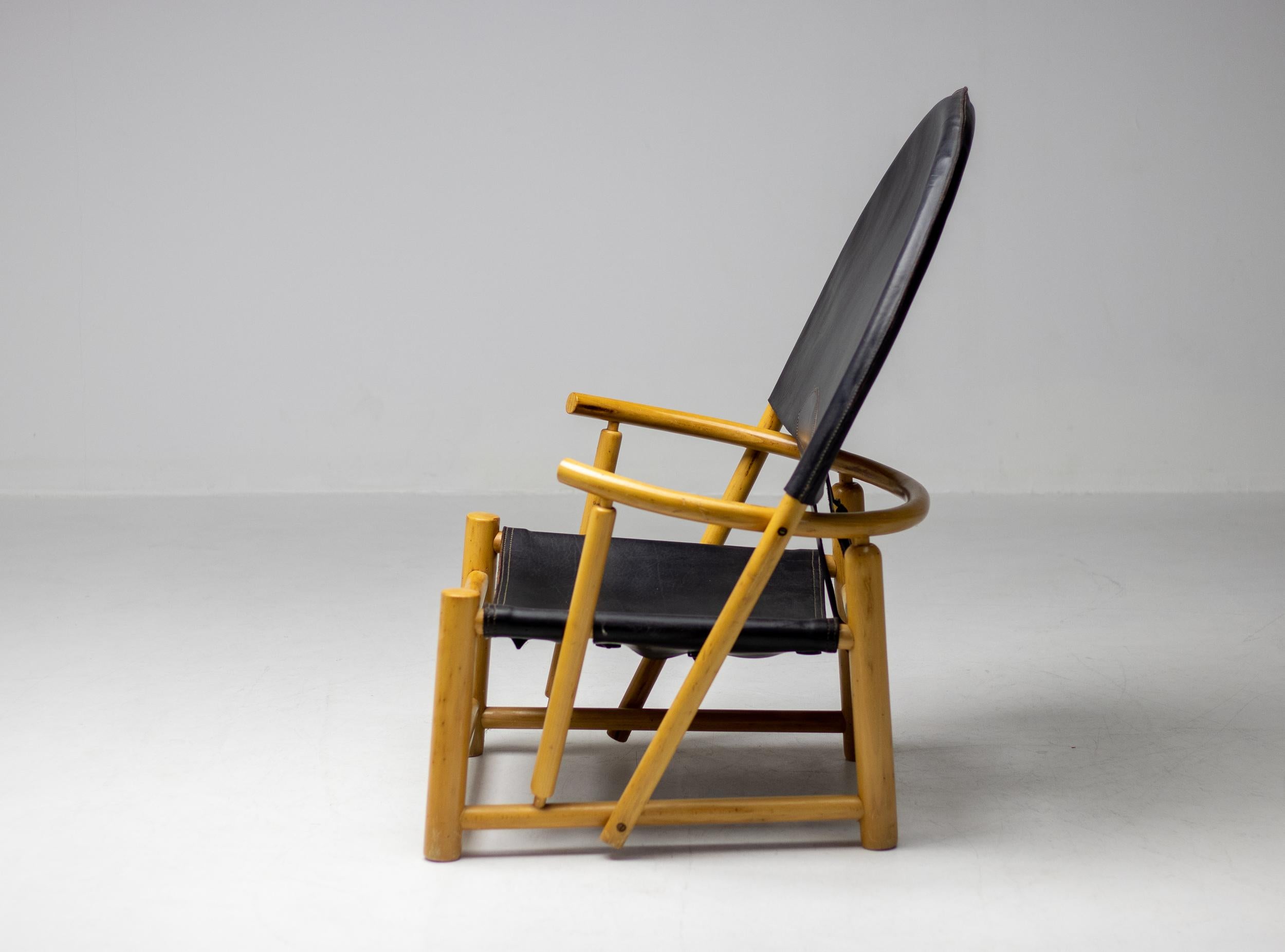 Italian Piero Palange G23 Black Saddle Leather Hoop Chair For Sale
