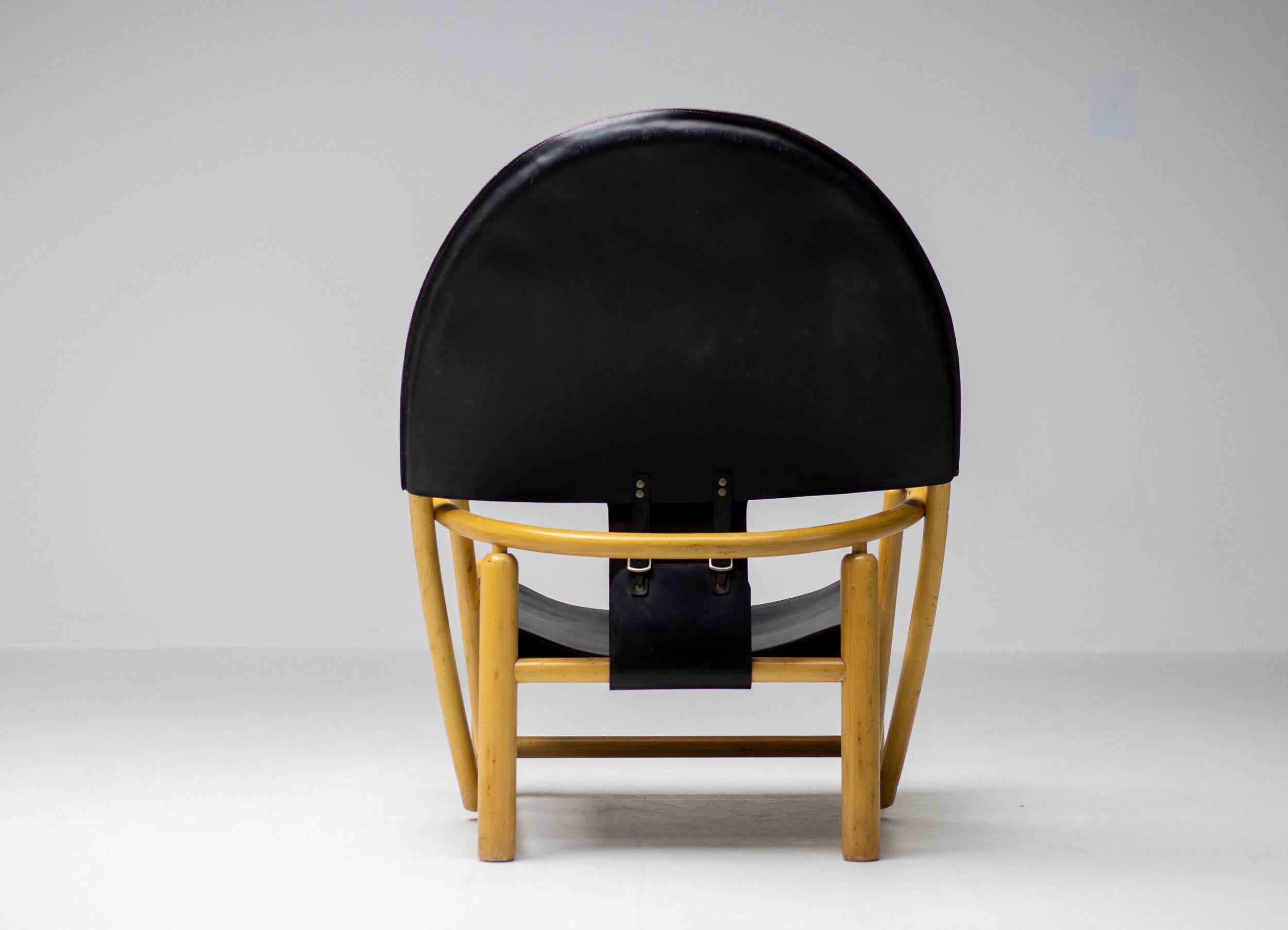 Piero Palange G23 Black Saddle Leather Hoop Chair In Good Condition For Sale In Dronten, NL