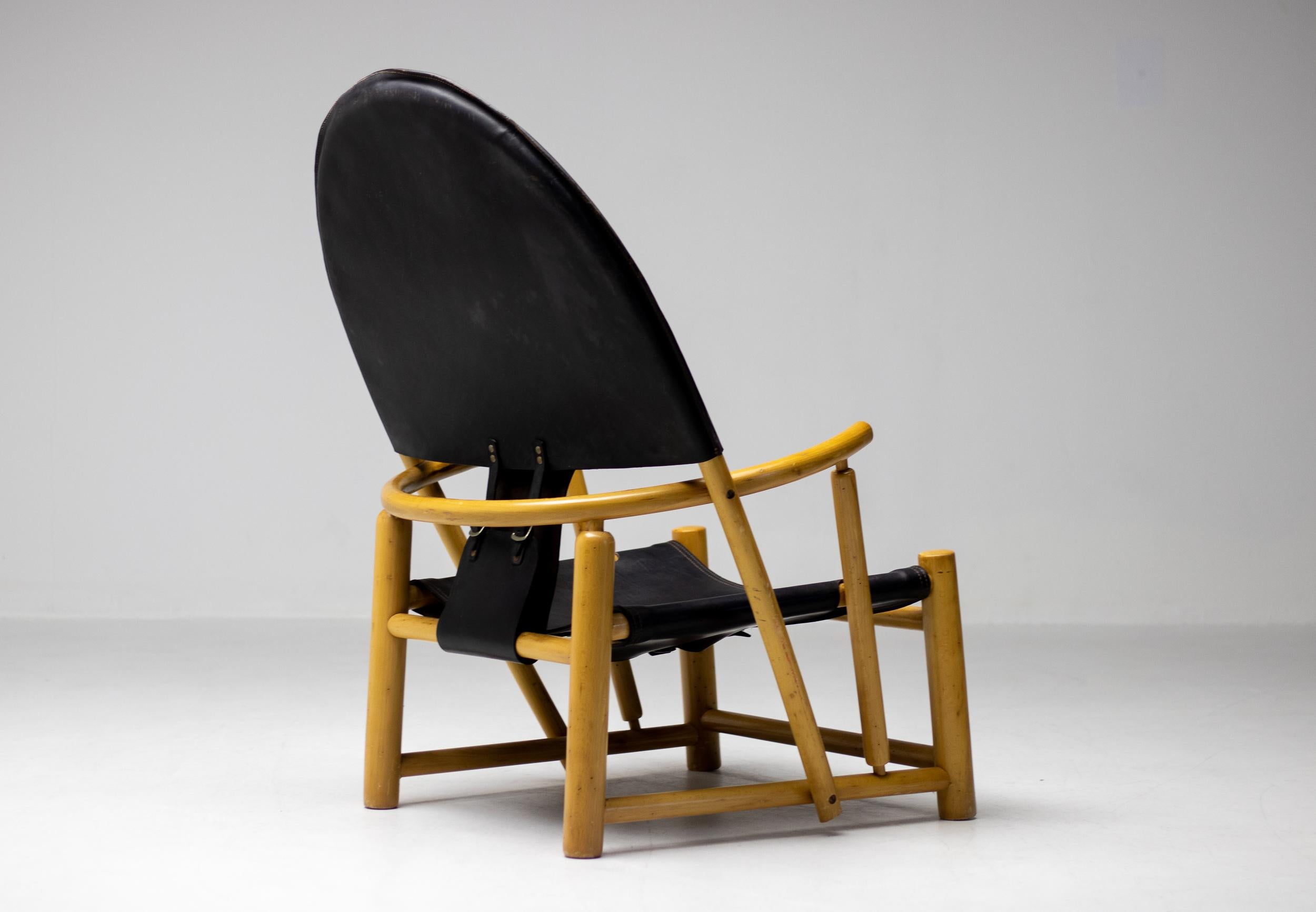 Piero Palange G23 Black Saddle Leather Hoop Chair For Sale 2