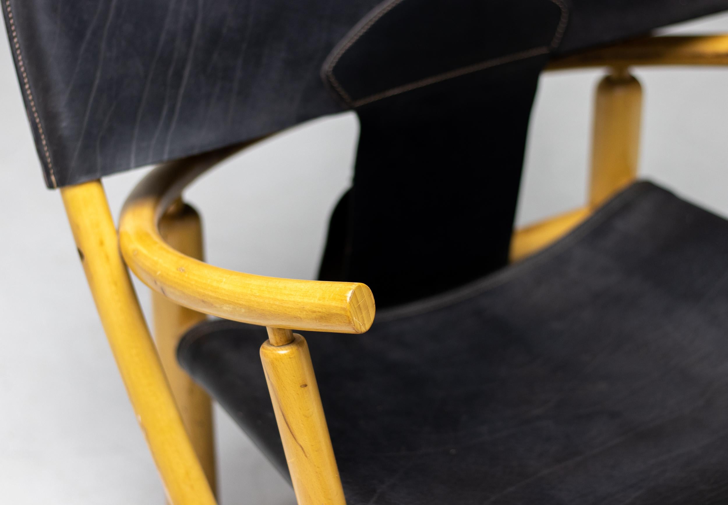 Piero Palange G23 Black Saddle Leather Hoop Chair For Sale 3