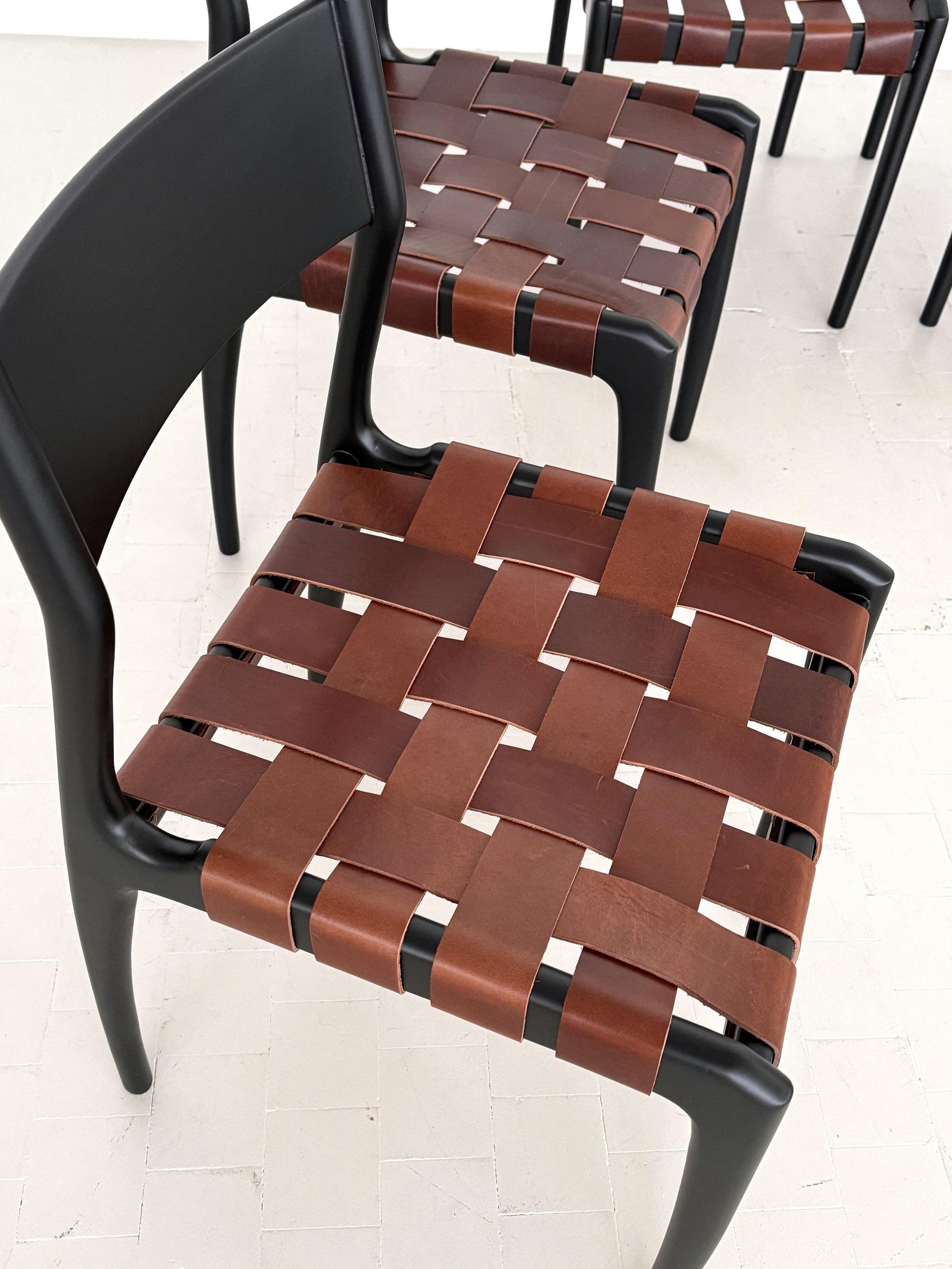 Piero Palange Werther Toffoloni Mod. 993 Esszimmerstühle für Montina 1960, 6er-Set (Leder) im Angebot