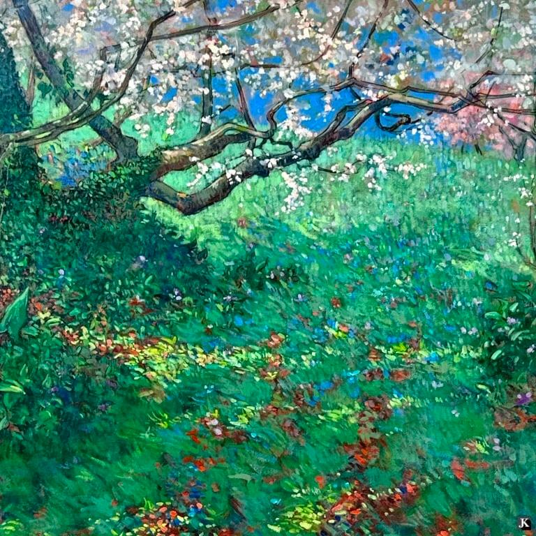 Paesaggio di alberi in fiore - Painting Postimpressionismo di Piero Pastacaldi 