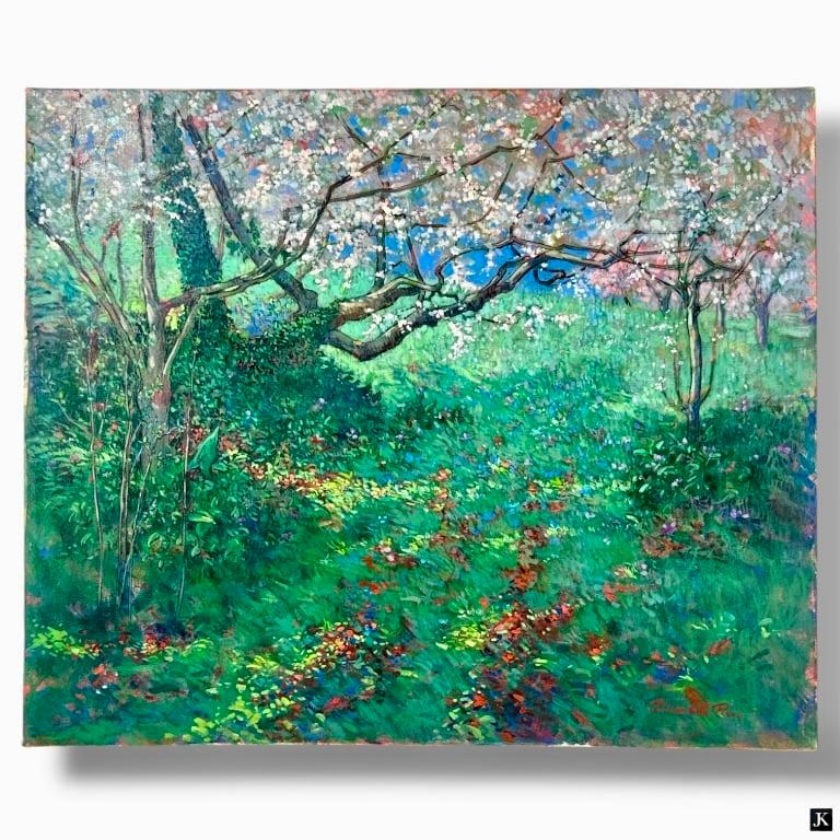 Paesaggio di alberi in fiore - Painting di Piero Pastacaldi 