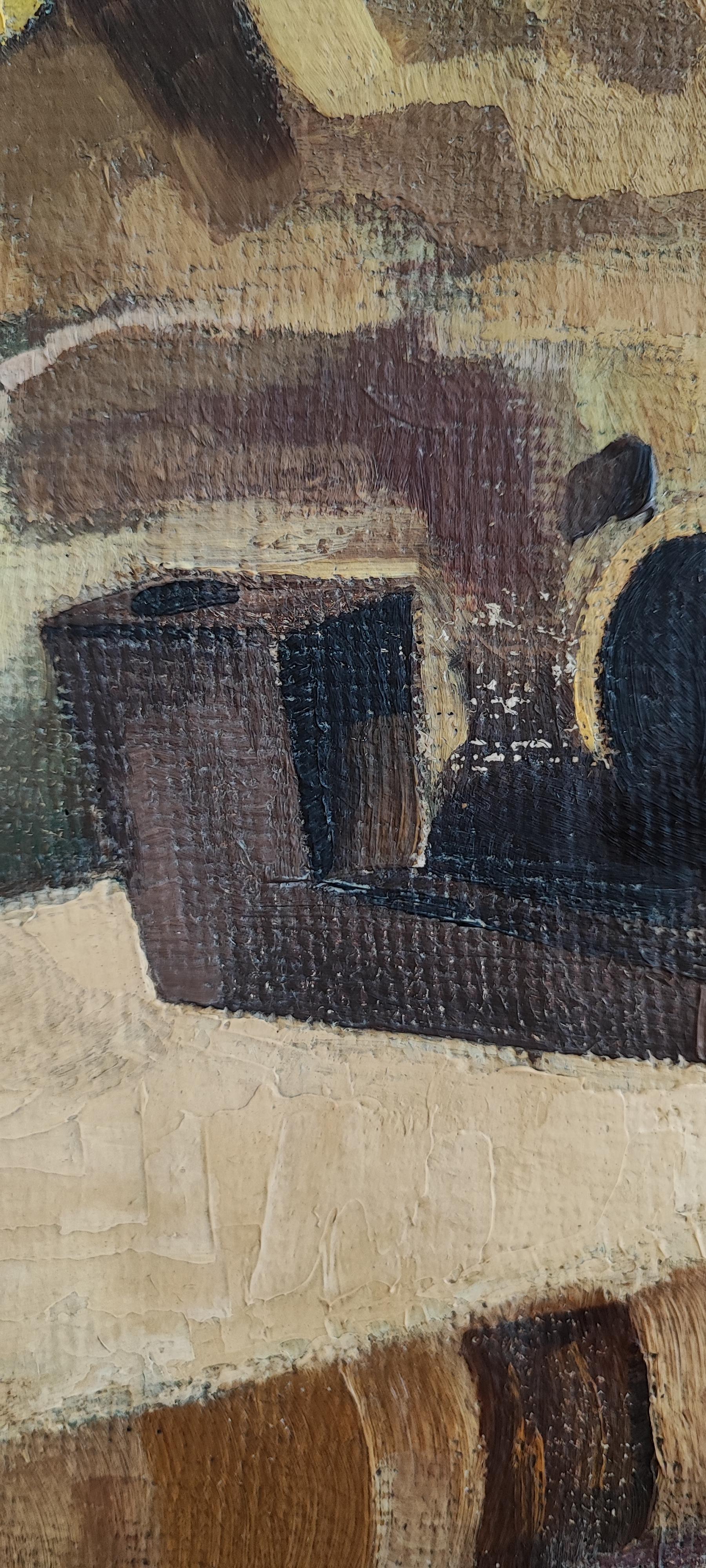 Still life with bouquet, book, pipe and fruits on a pedestal table For Sale 1