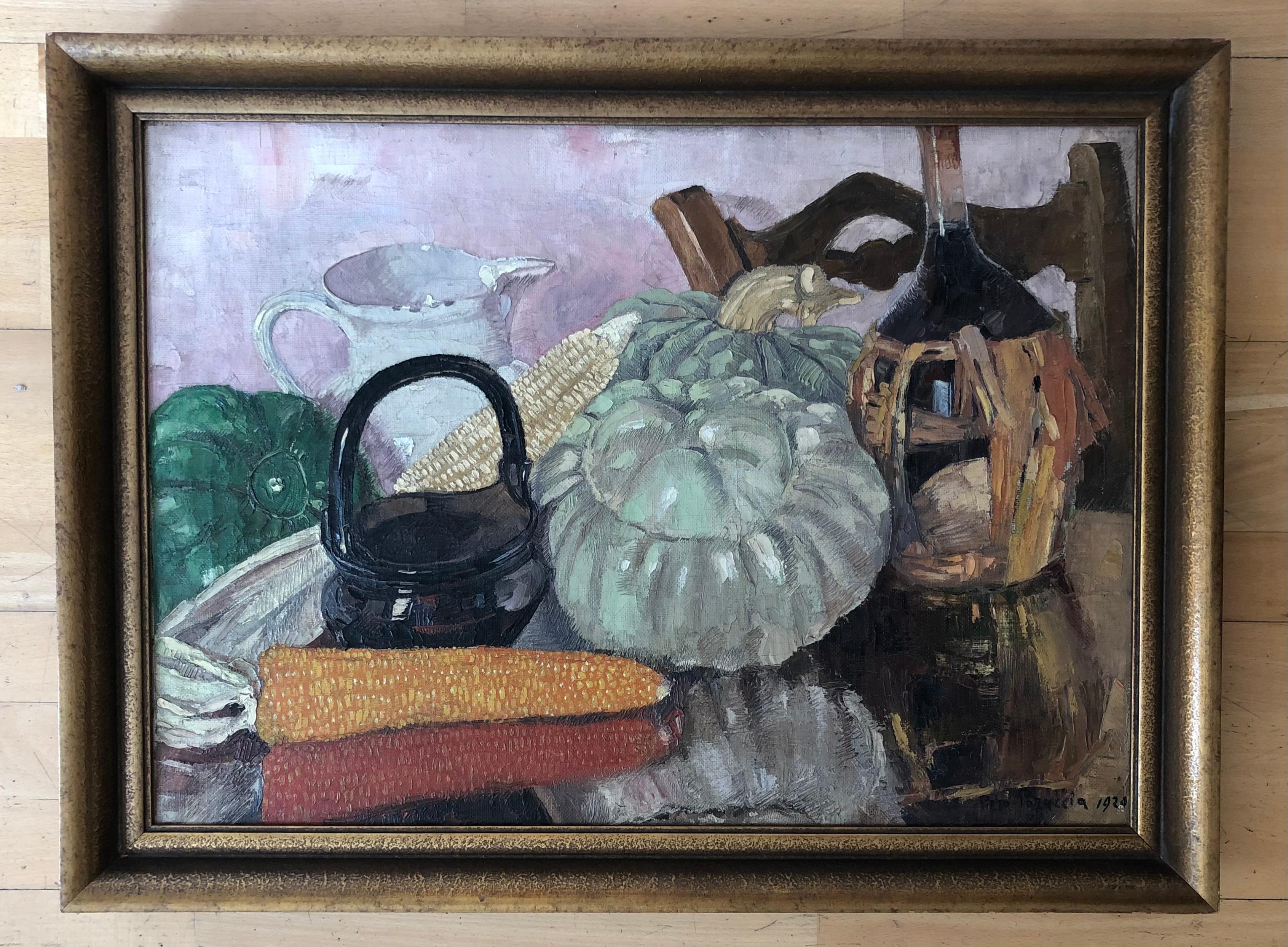 Still life with corn cobs - Painting by Piero Poraccia