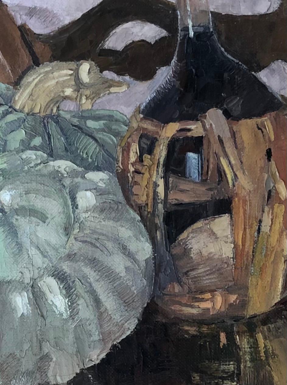 Still life with corn cobs - Gray Still-Life Painting by Piero Poraccia