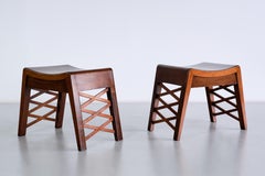 Piero Portaluppi Attributed Pair of Stools in Chestnut Wood, Italy, Late 1930s