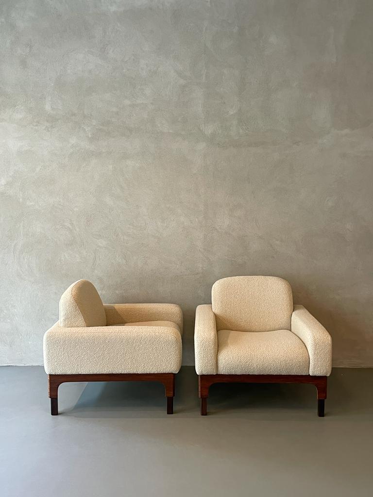 Mid-Century Modern Piero Ranzani Elam Pair of Armchairs Nobilis Paris Fabric Rosewood, Italy, 1960s