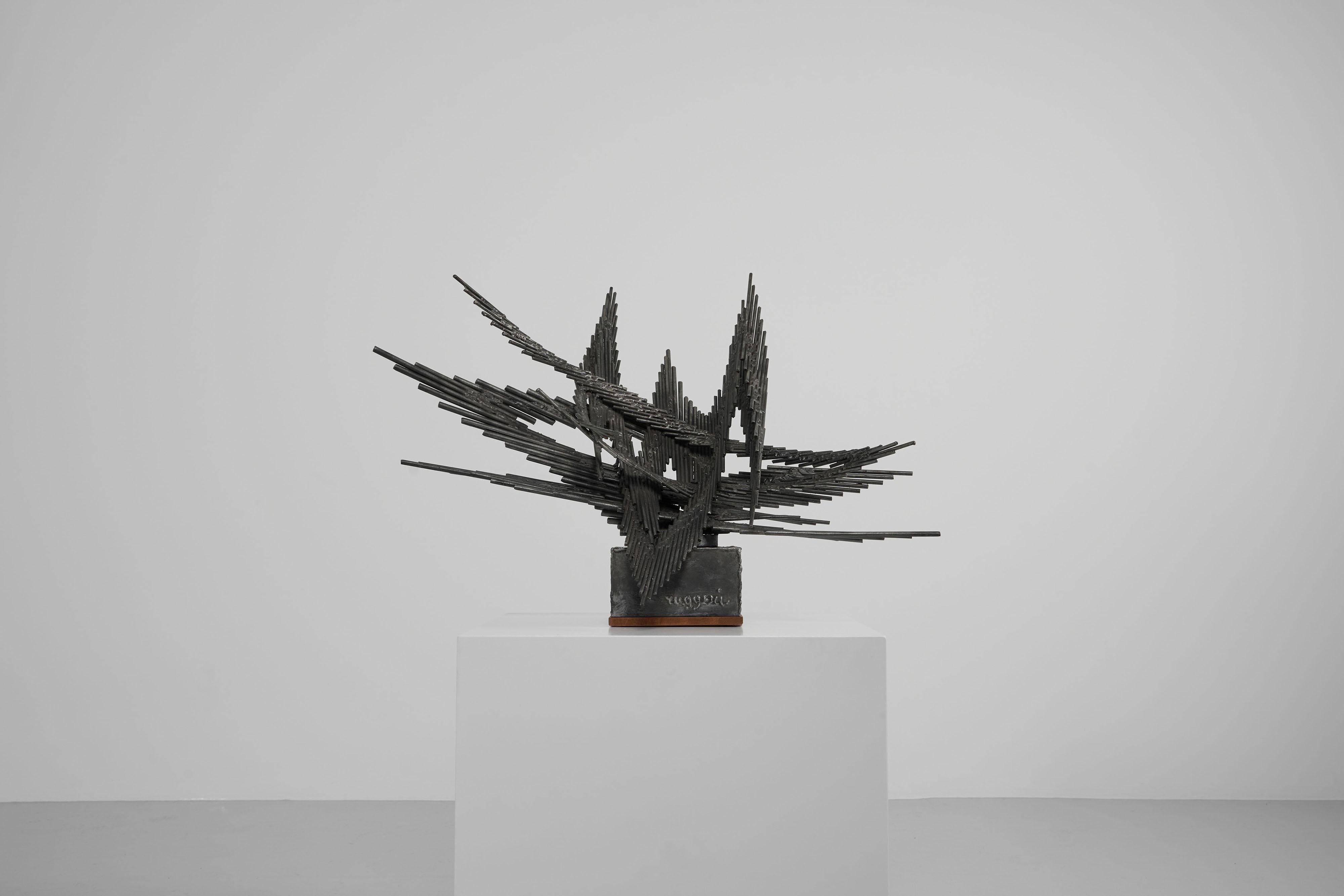 Impressive abstract modern iron sculpture made by Piero Ruggeri in his own atelier in Italy, 1970s. This is a very typical work by Ruggeri but he usually made paintings, sculptures from his hand ard extremely rare as he only made a few of them. This