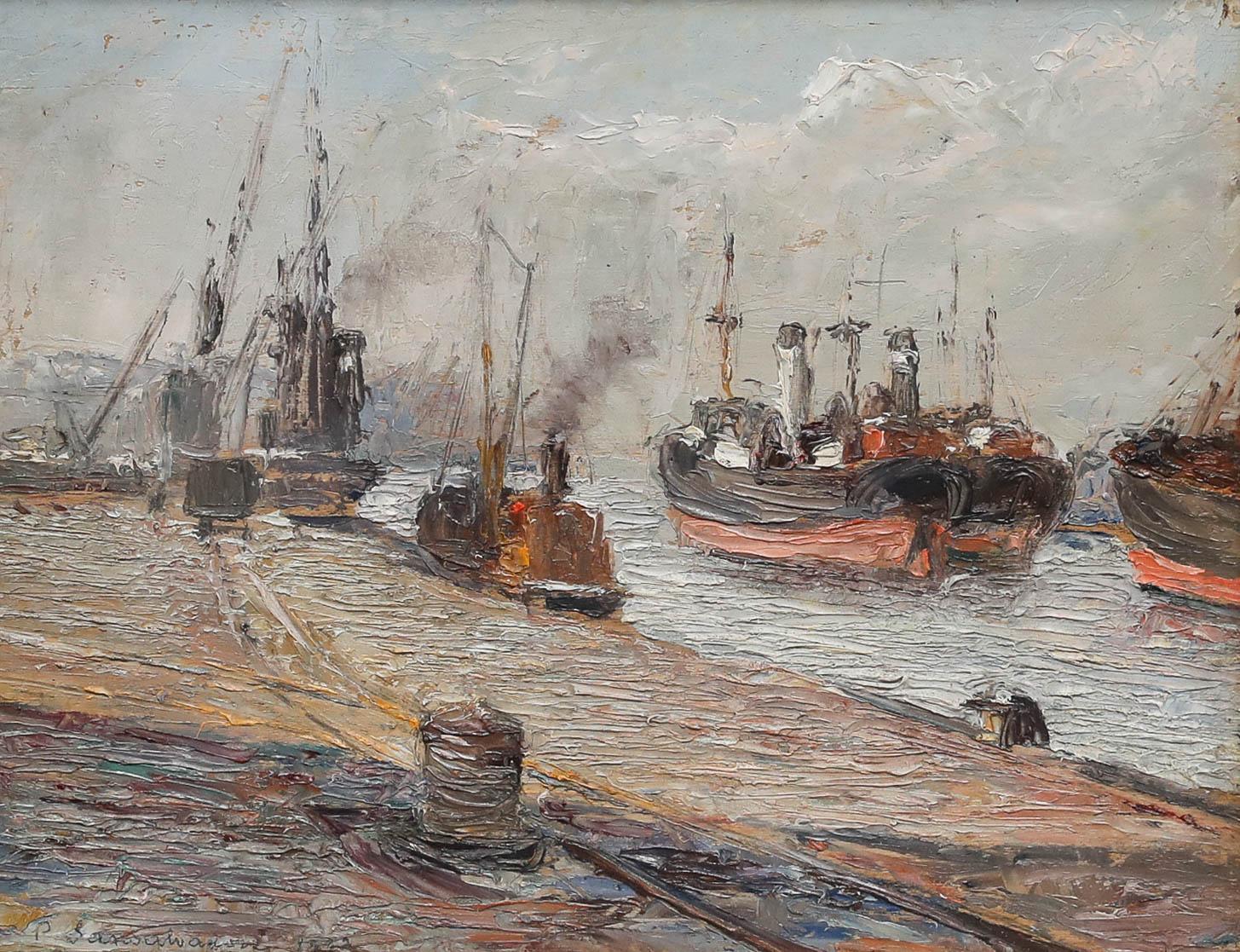 Pietro Sansalvadore (1892-1955) - Óleo, Una mañana soleada en el Clyde - Painting de Piero Sansalvadore