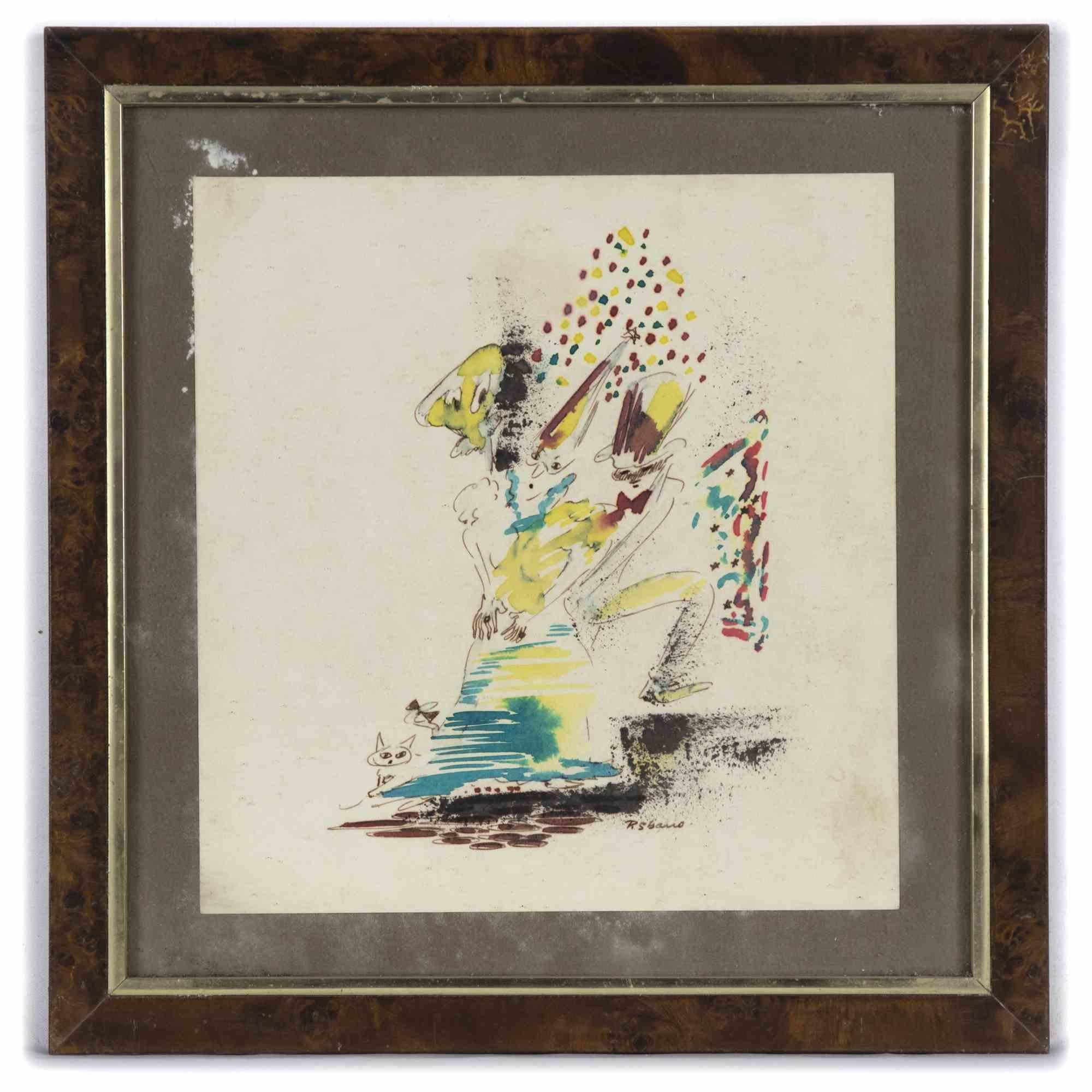 Composizione - Acquerello di Piero Sbano - Metà del XX secolo in vendita 1