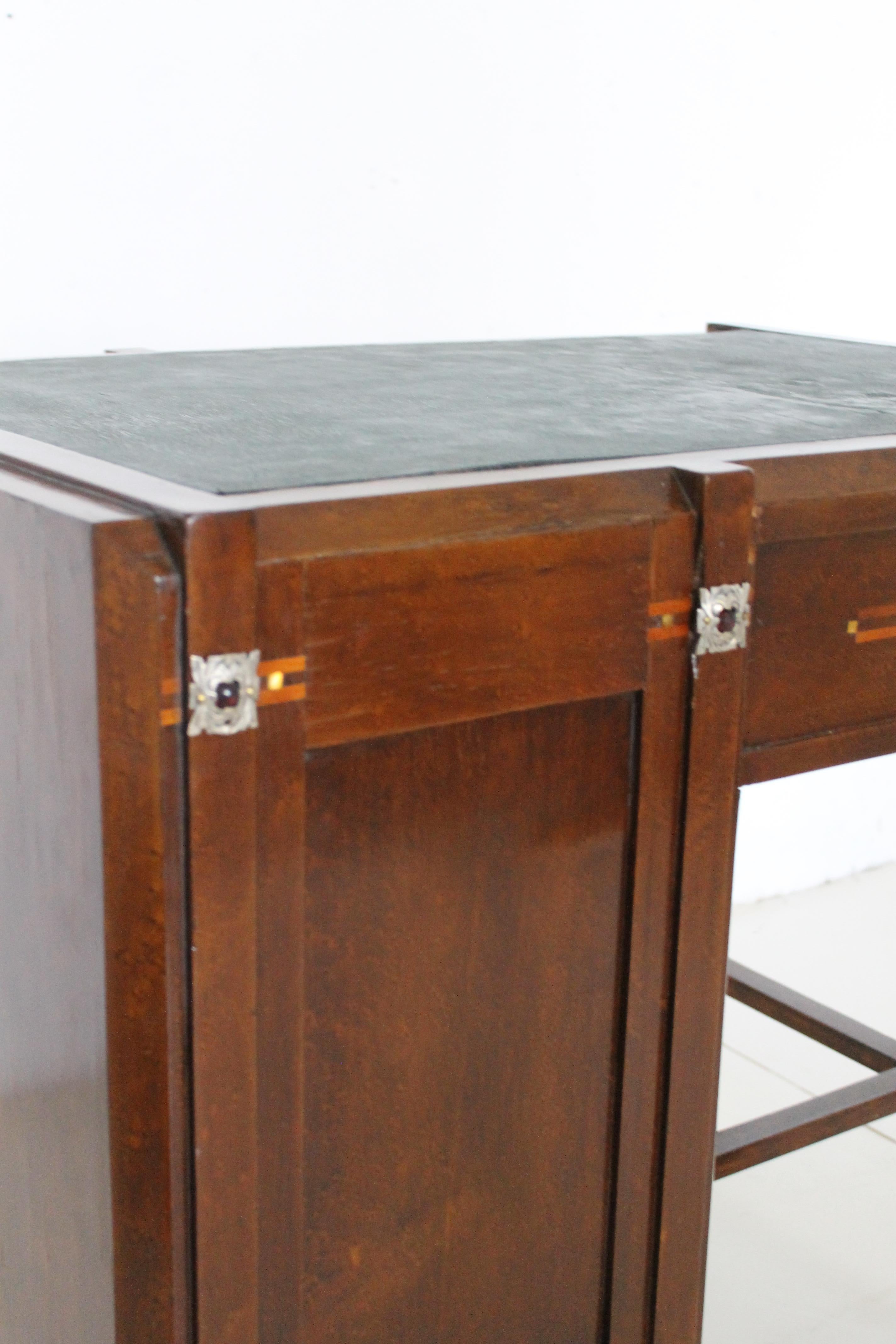 Art Nouveau Piero Zen Small Desk with Maple and Mather of Pearl Inlays, Italy Milan For Sale