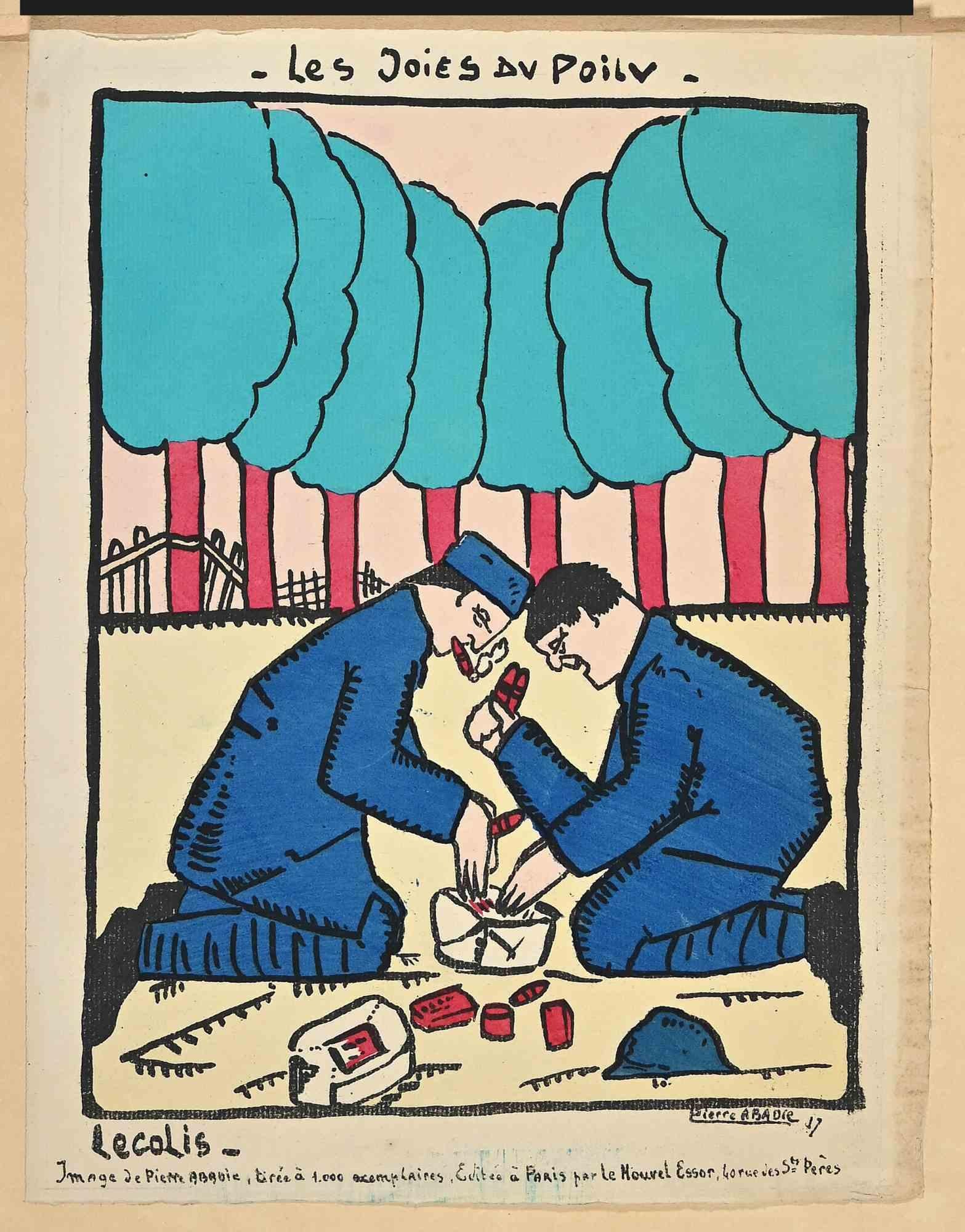Le gioie dei pelosi - Stampa xilografica di Pierre Abadie-Landel - 1917 in vendita 1