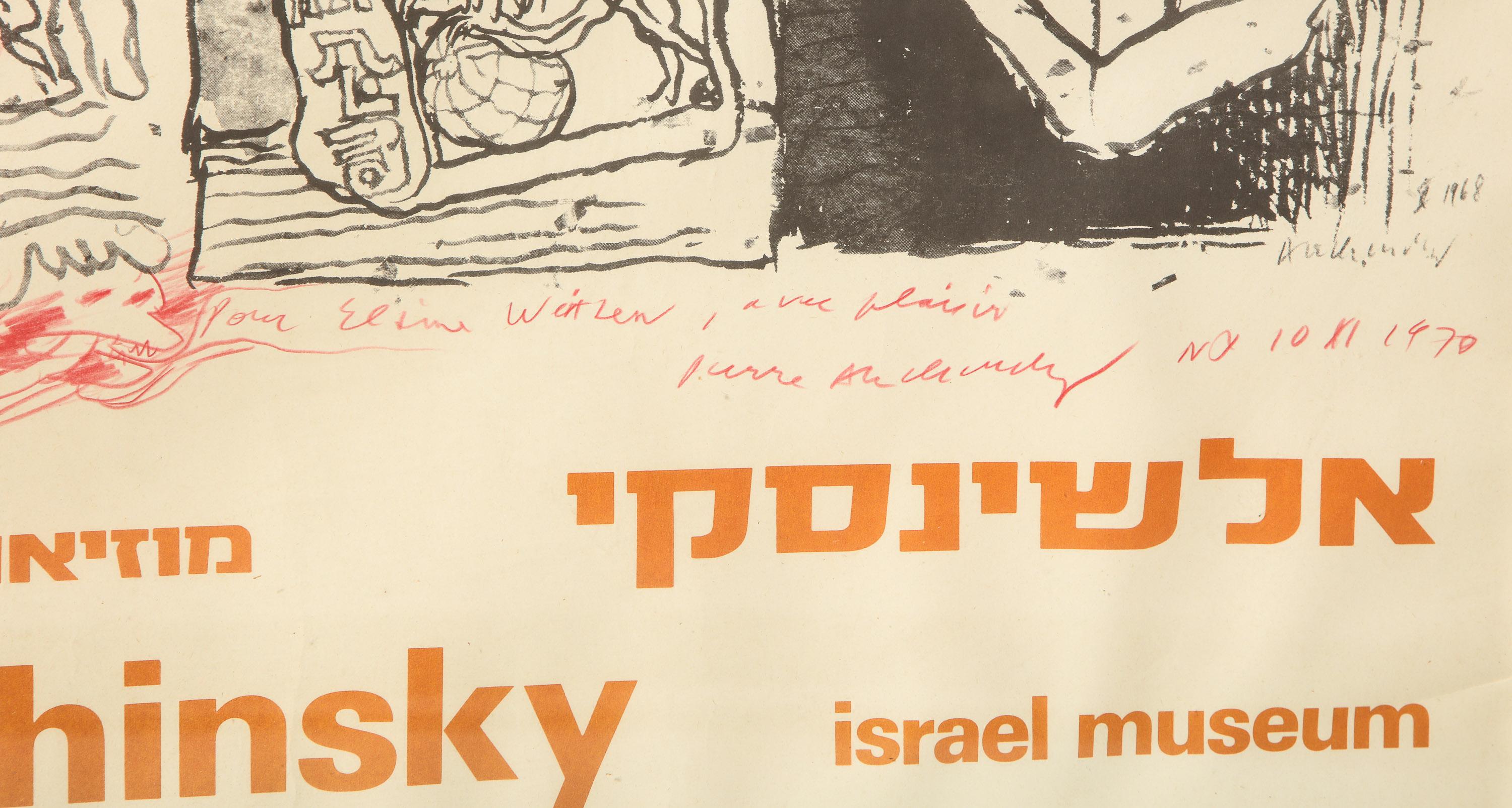 Paper Pierre Alechinsky Poster with Inscription and Drawing