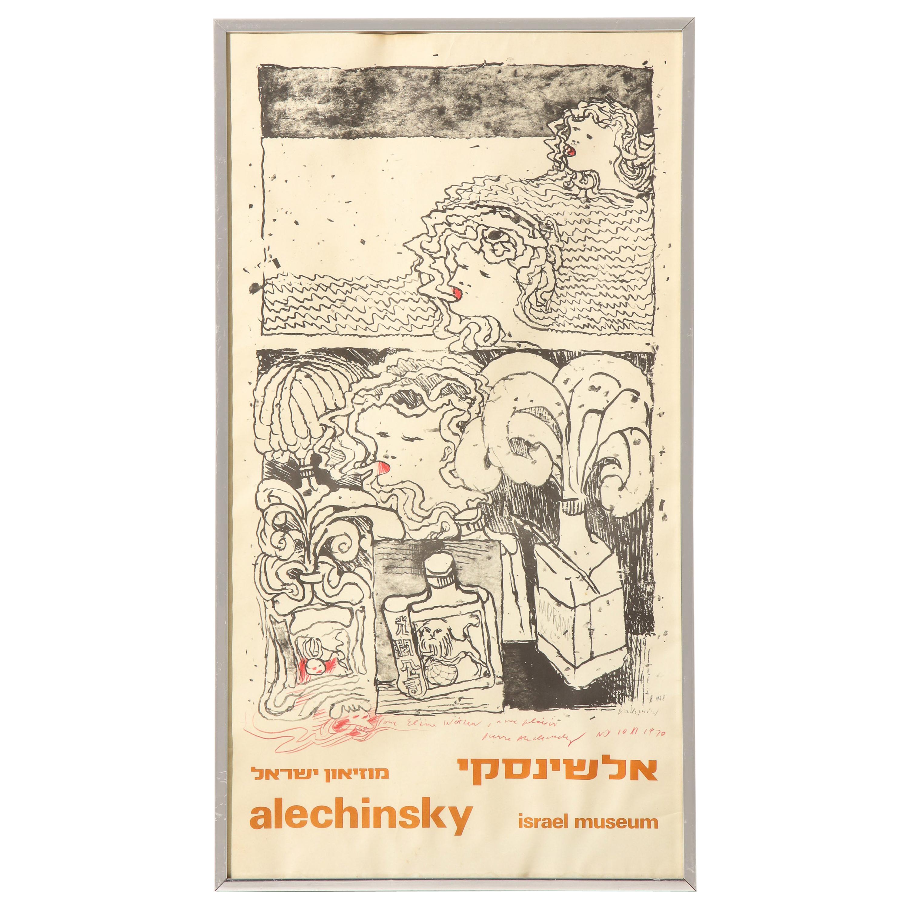 Pierre Alechinsky Poster with Inscription and Drawing