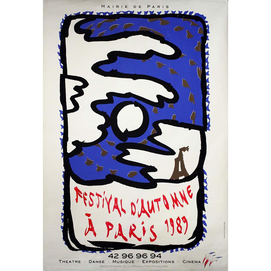 This 1989 original poster by renowned Belgian artist Pierre Alechinsky was created for the Festival d'Automne à Paris, one of the city's most significant cultural events. Known for his roots in the CoBrA movement—a post-war European avant-garde