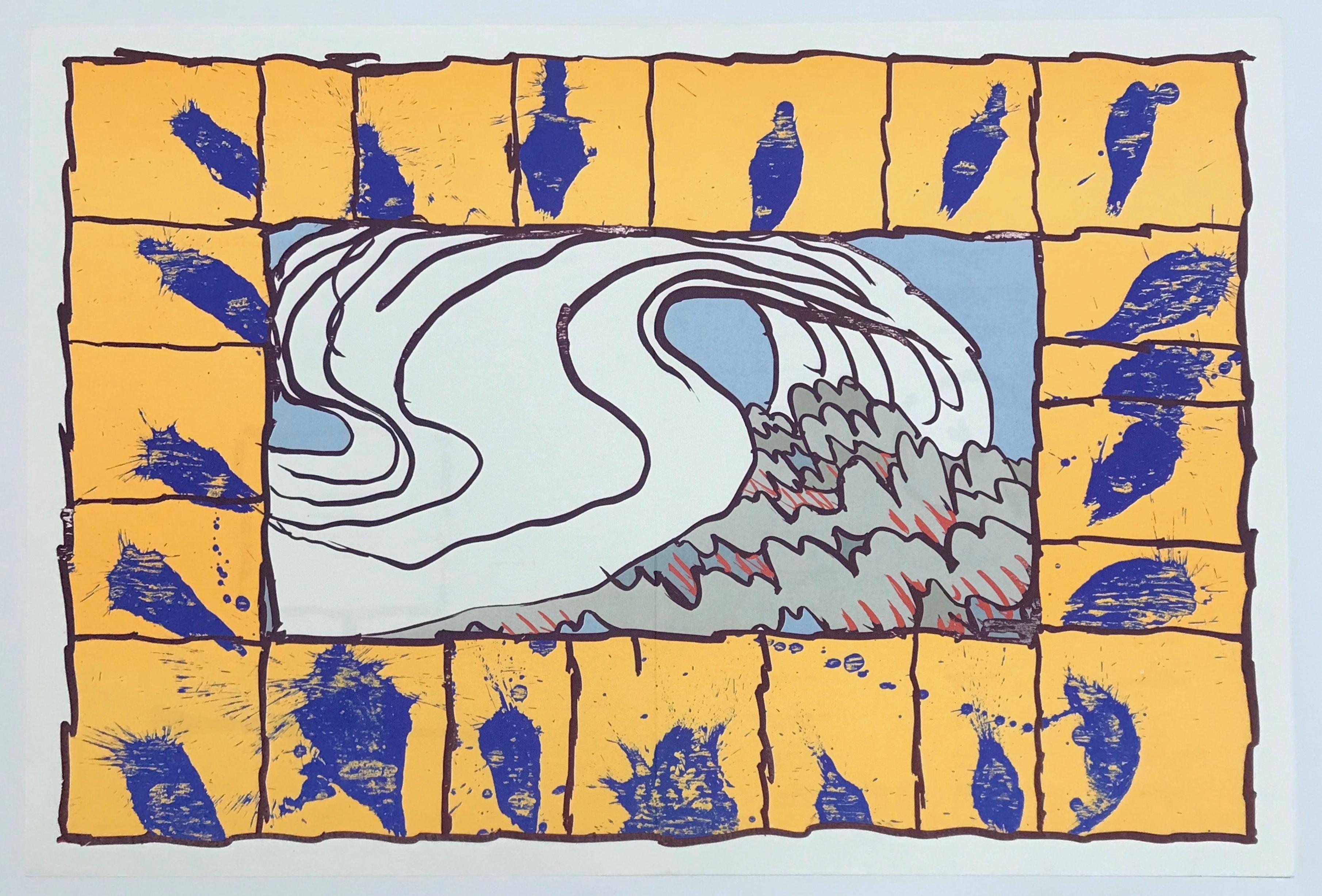 Alechinsky, Composition, Derrière le miroir (after) - Orange Abstract Print by Pierre Alechinsky