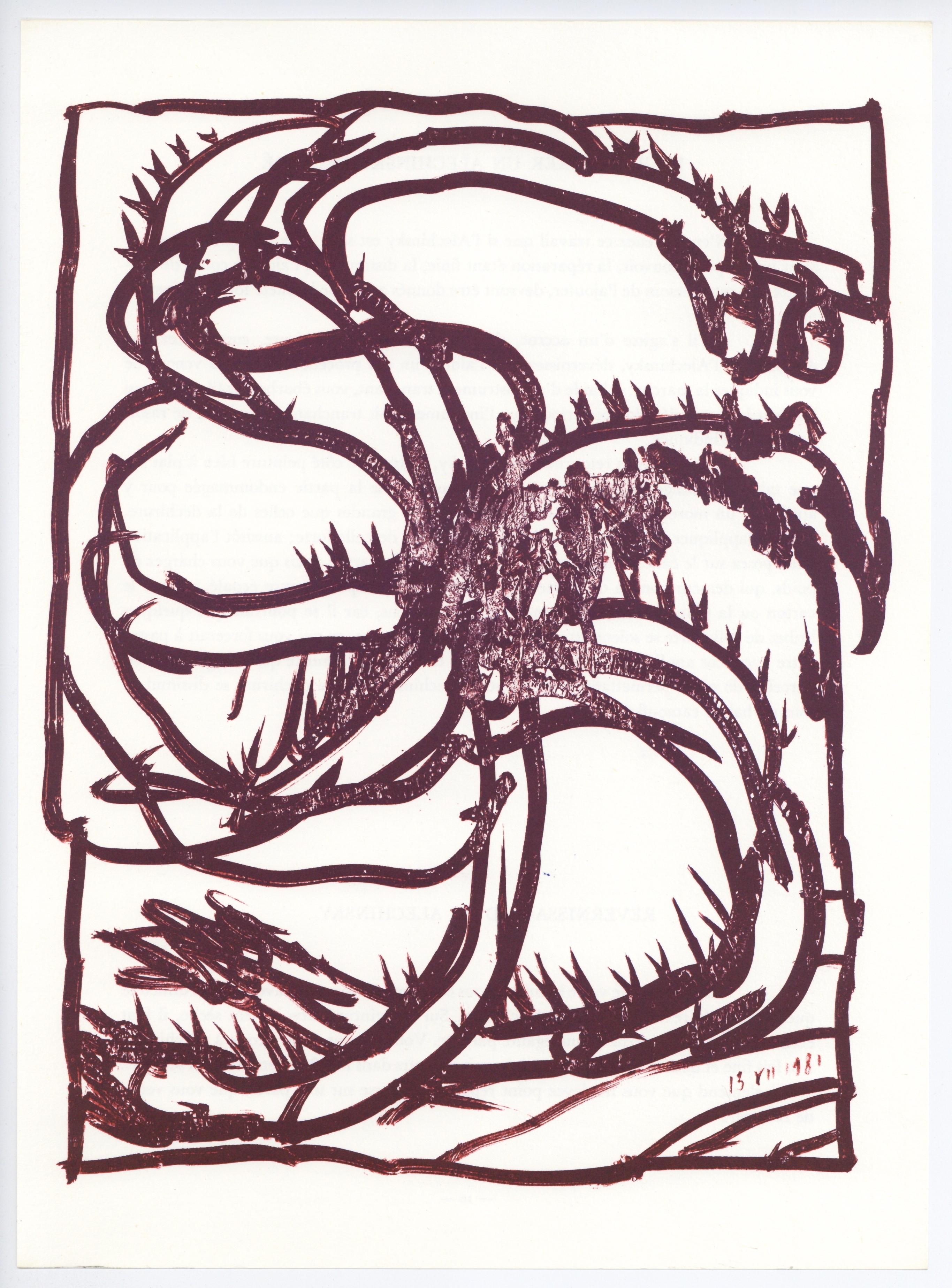 Lithographie sur papier vélin. Inscription : Non signé et non numéroté, tel que publié. Bon état. Notes : Extrait de Derrière le miroir, N° 247, 1981. Publié par Aimé Maeght, Éditeur, Paris ; imprimé par les Éditions Pierre à Feu, Galerie Maeght,