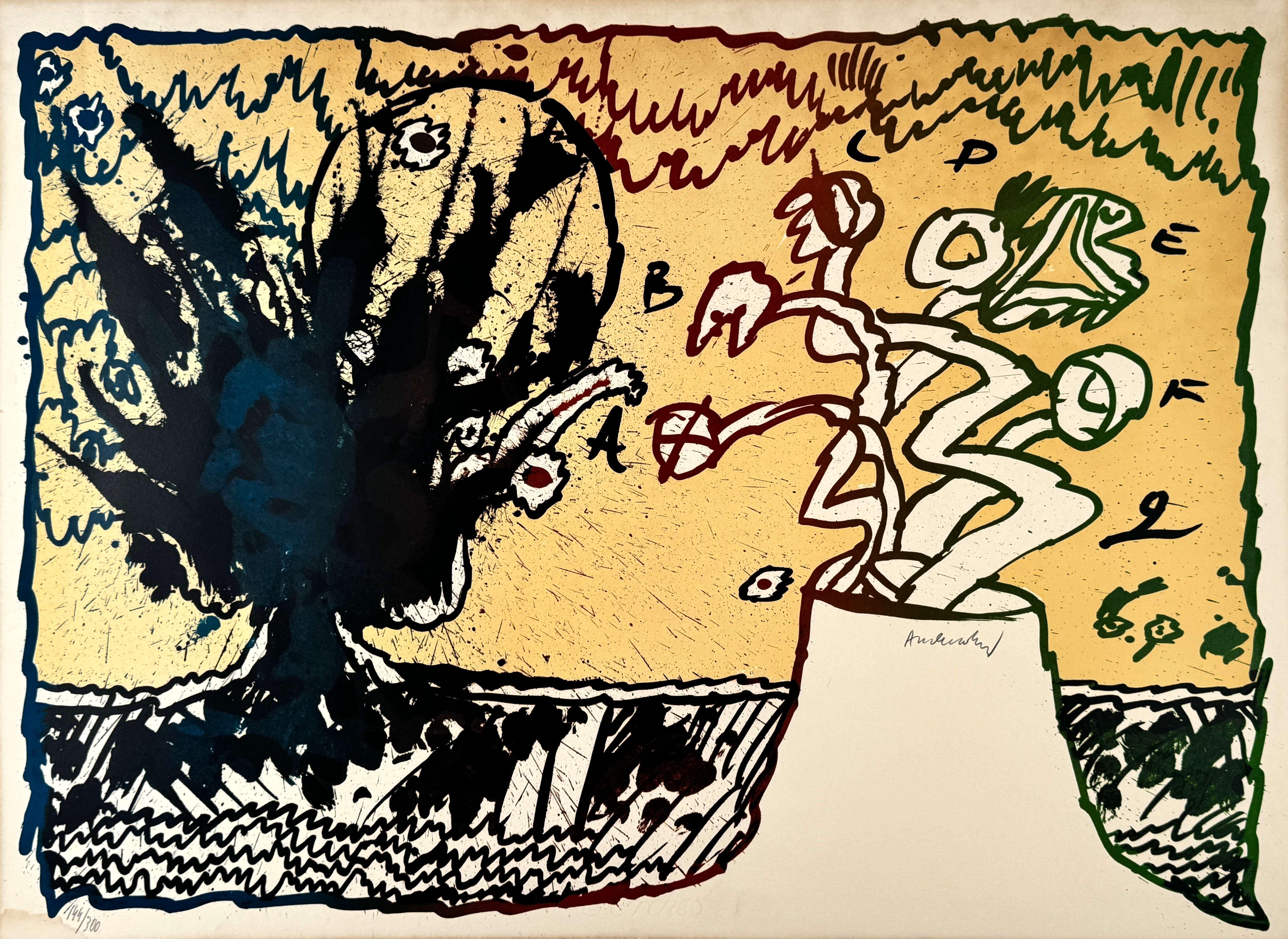 Abstract Print Pierre Alechinsky - Volcan alphabétique