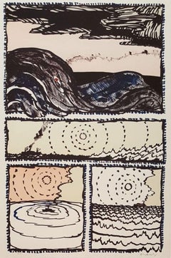 Boat at Sea Landscape - Original Lithograph Handsigned