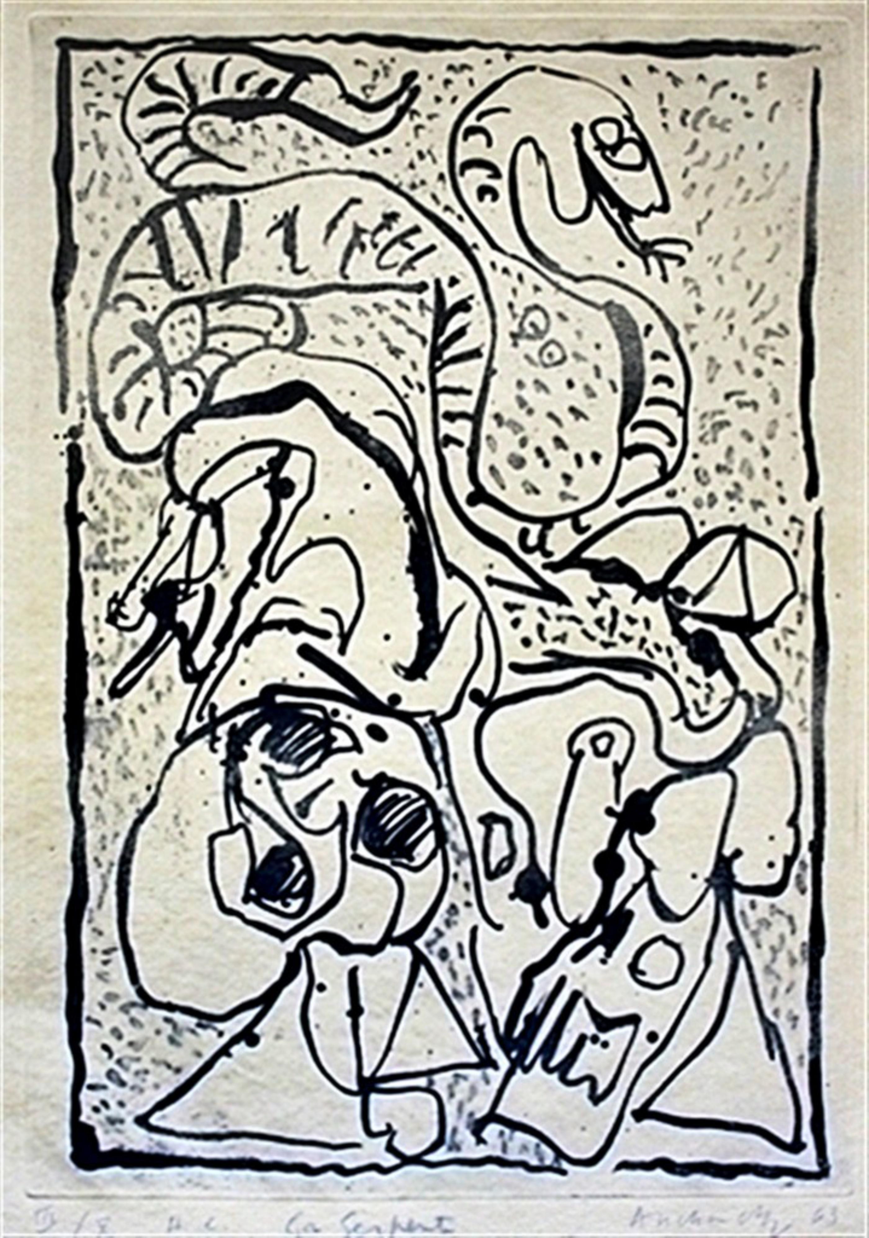 Pierre Alechinsky Abstract Print - Ca Serpente (185, Rivière) Mid Century Modern Serpent by French Expressionist 