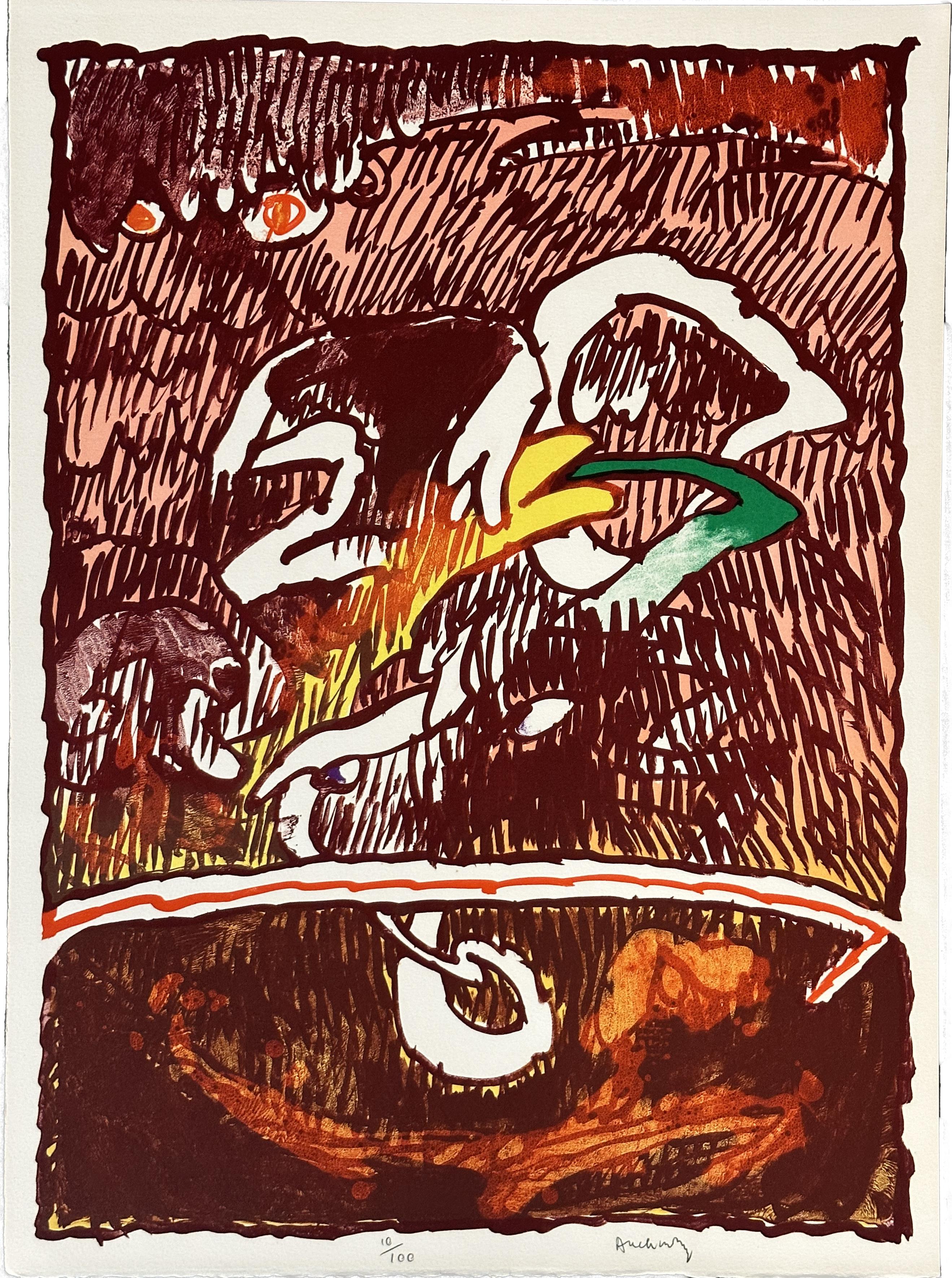 Abstract Print Pierre Alechinsky - Objet volant invisible, lithographie en édition limitée signée, 1978