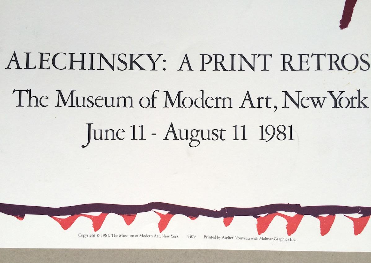 MOMA-Druck Retrospektive 1981 Original-Lithographie-Poster Mintgrün, Blaue Wellen (Abstrakt), Print, von Pierre Alechinsky