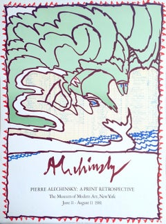 MOMA Print Retrospective 1981 Original Lithograph Poster Mint Green, Blue Waves