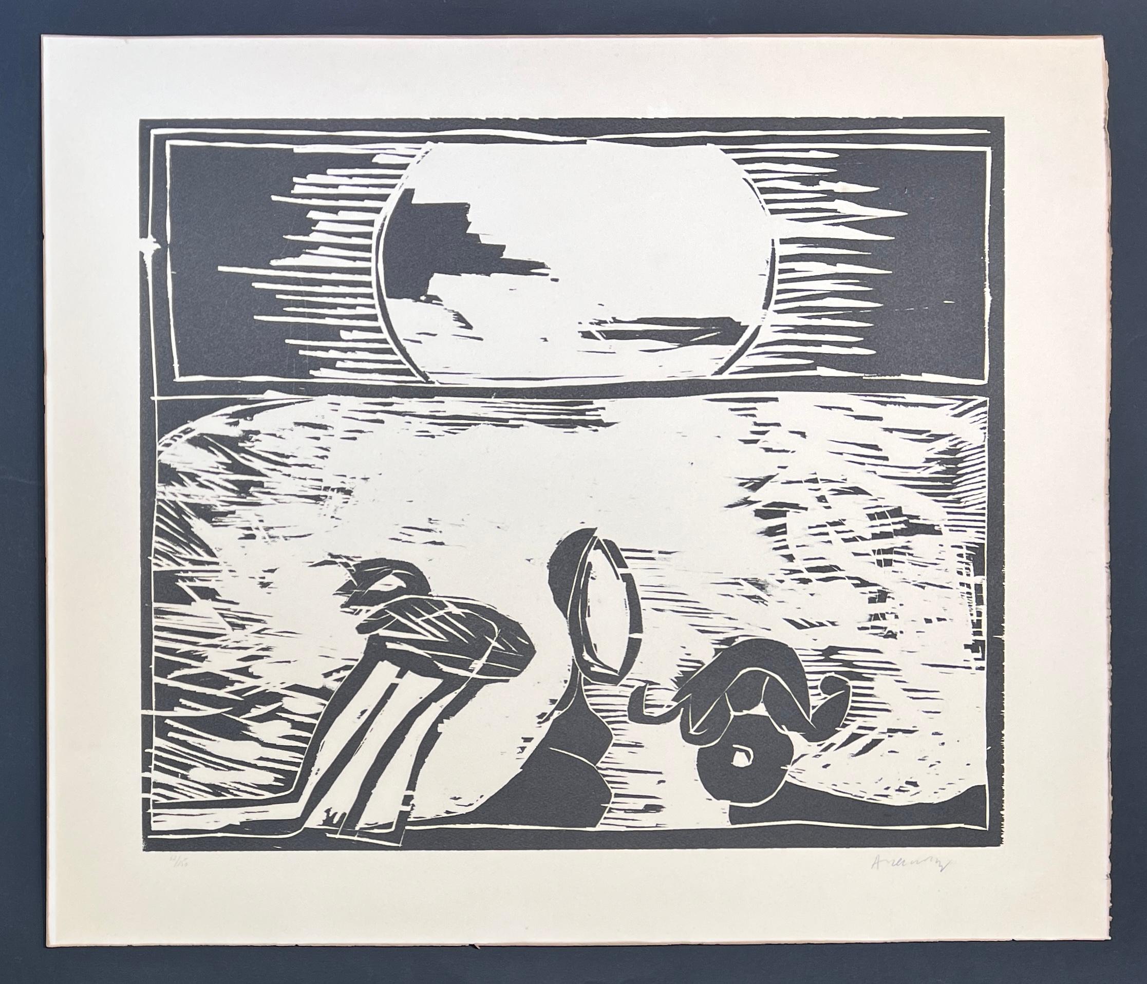 Pierre Alechinsky (1927) - Coucher de soleil - Woodcut on paper - 1973 For Sale 1