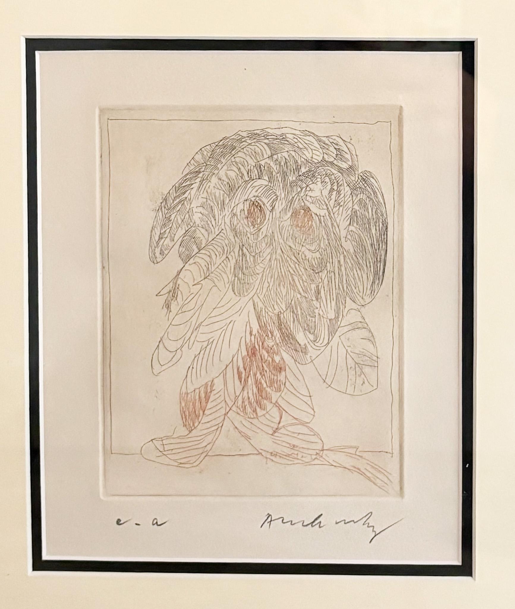 Etching on paper, edited 1964
Paper size: 25.3 x 20 cm
Framed size: 39 x 34.5 cm
Hand-signed by artist in pencil in the lower right margin.
Numbered as E.A in the right corner.

The work was included in the portfolio, an art edition with texts by