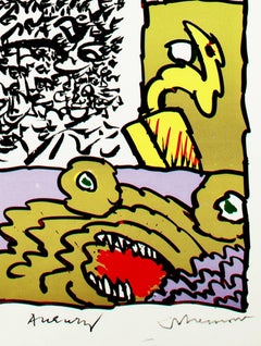 "Placard Dotremont, " Original Color Lithograph signed by Pierre Alechinsky