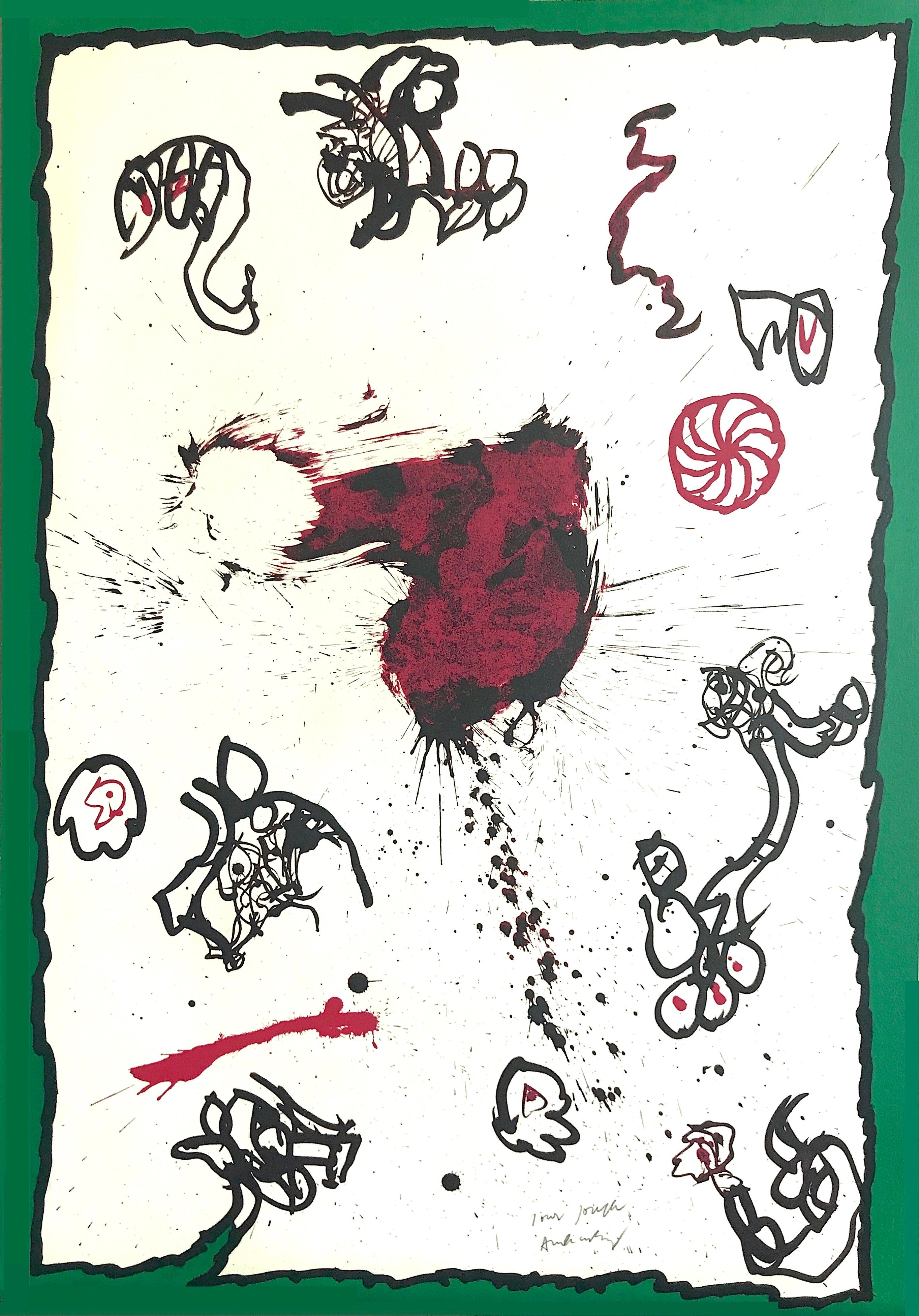 Abstract Print di Pierre Alechinsky - PREMIÈRE (Deuxième) Litografia firmata, macchia d'inchiostro espressionista, bordo verde