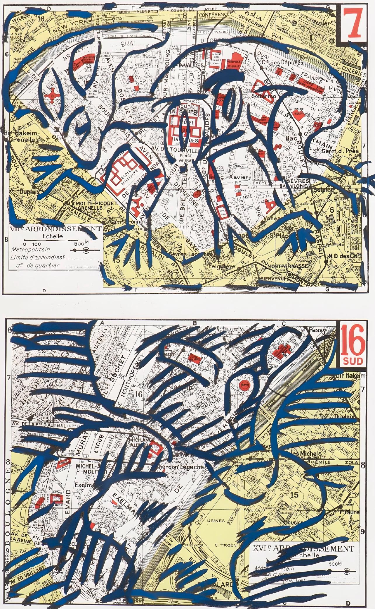 Quatre arrondissements (Charron/Cotensin 417), Derrière le miroir - Print de Pierre Alechinsky