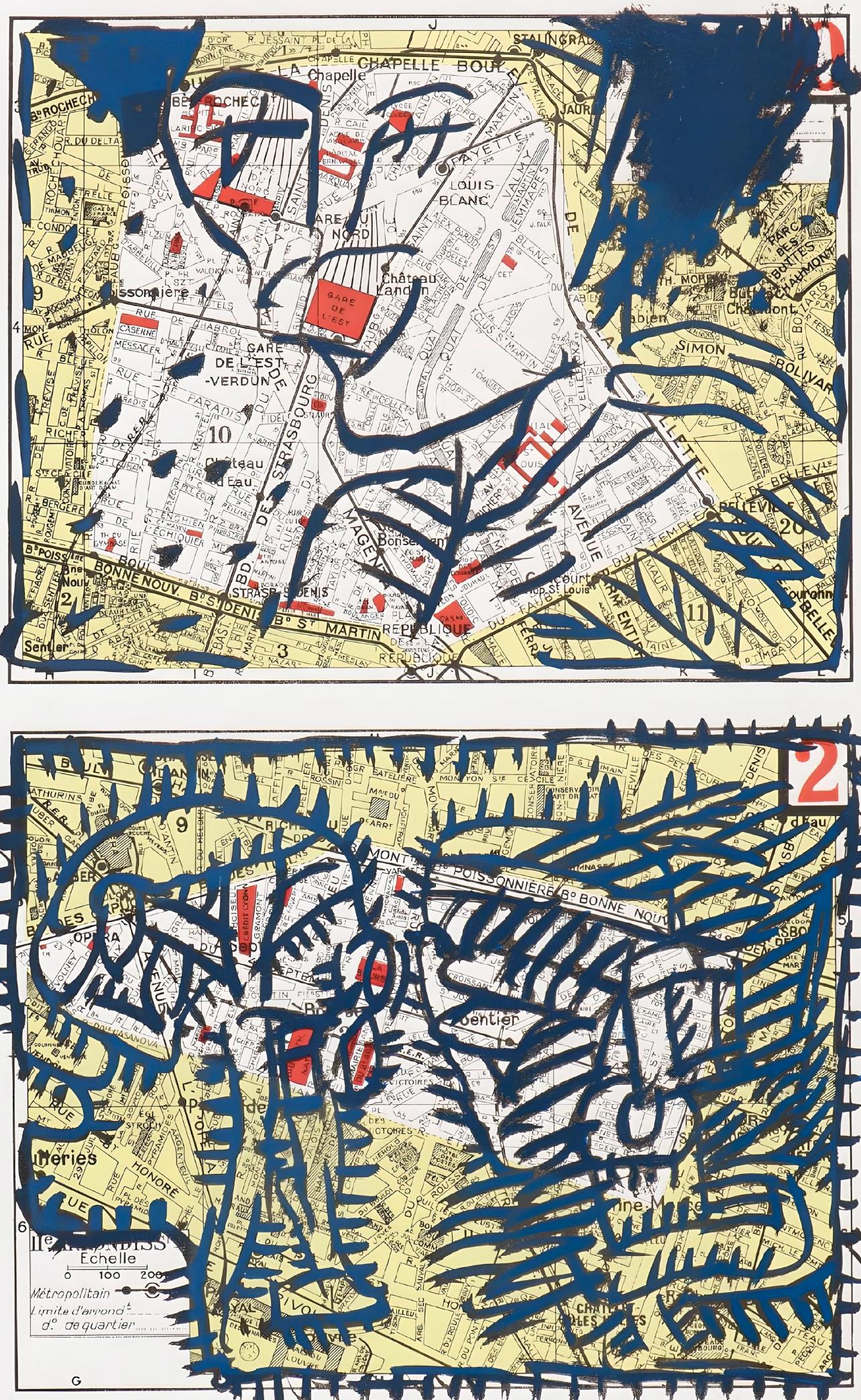 Quatre arrondissements (Charron/Cotensin 417), Derrière le miroir - Print Moderno de Pierre Alechinsky