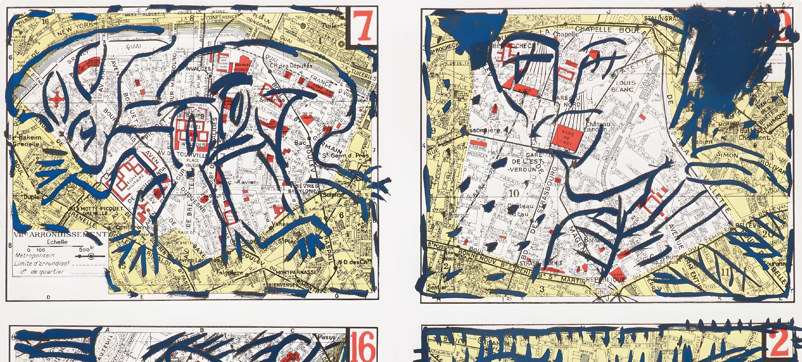 Quatre arrondissements (Charron/Cotensin 417), Derrière le miroir - Landscape Print Beige de Pierre Alechinsky