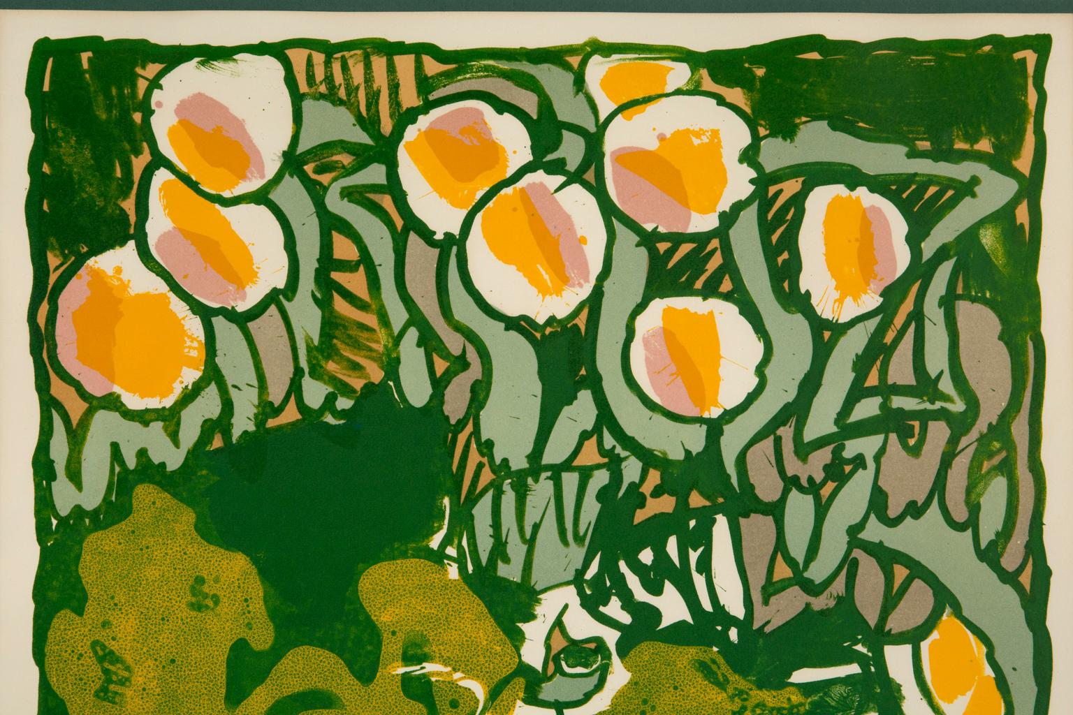 « Untitled Landscape », orange, vert, sérigraphie, signée en bas au recto - Print de Pierre Alechinsky