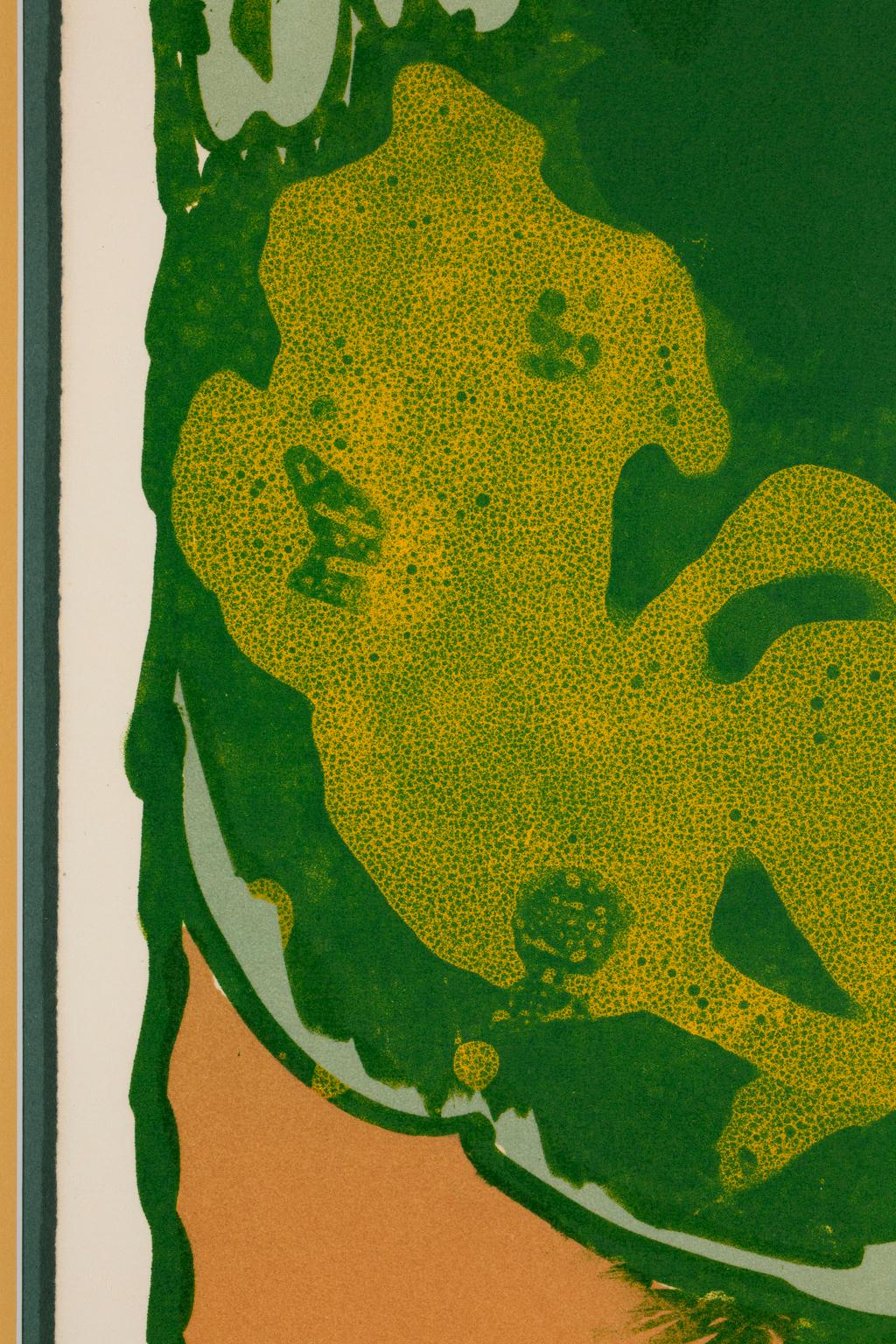SALE ONE WEEK ONLY

“Untitled Landscape” is a serigraph in various shades of green and orange. Although it has an Art Nouveau feel to it, it can be described as Lyrical Abstraction. He was born in Belgian, but has lived and worked in France since